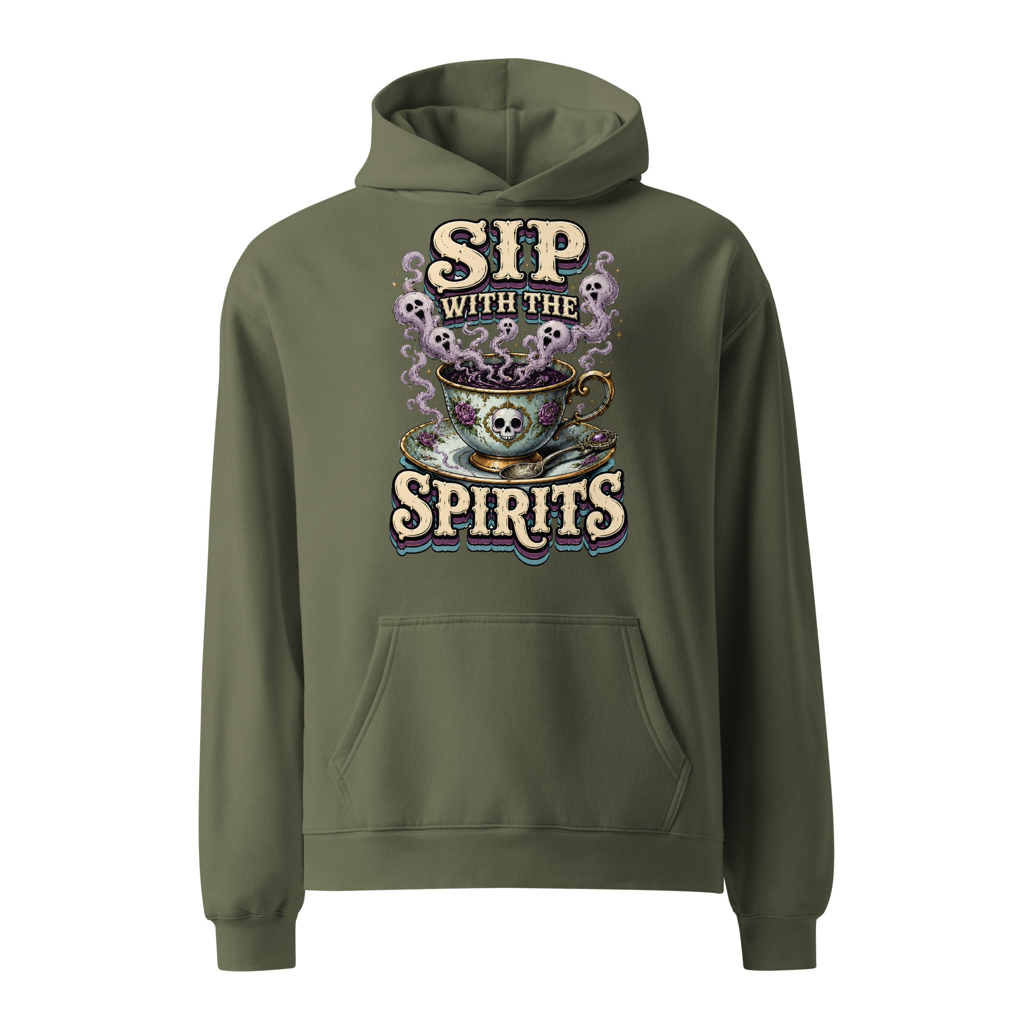 Sip with the Spirits Oversized Hoodie - Gothic Horror & Mystery Pullover by printfluence.net