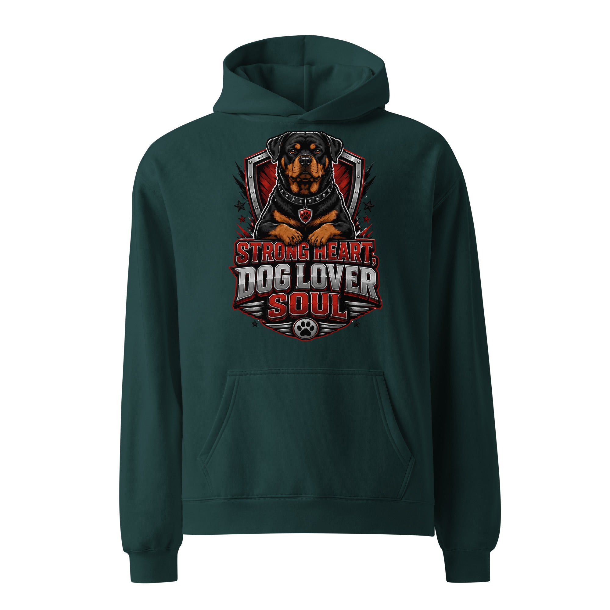 Rottweiler Graphic Oversized Hoodie - Strong Heart Dog Lover Soul Streetwear Pullover by printfluence.net