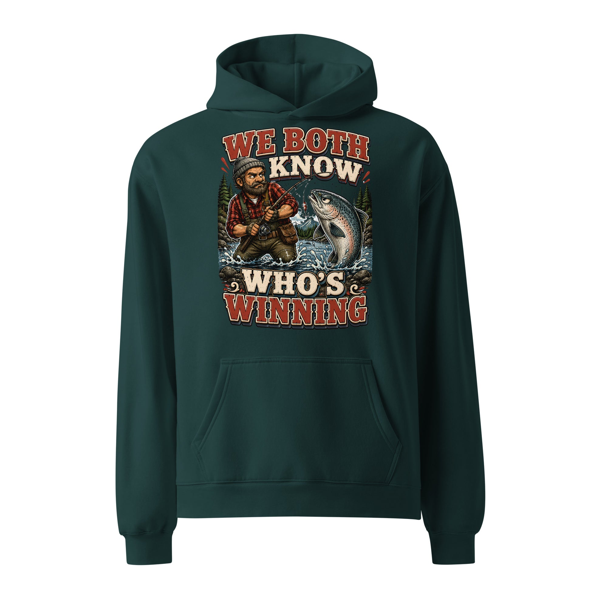 Who's Winning Fishing Oversized Hoodie - Premium Retro Bass Trout Fishing Lovers Pullover by printfluence.net