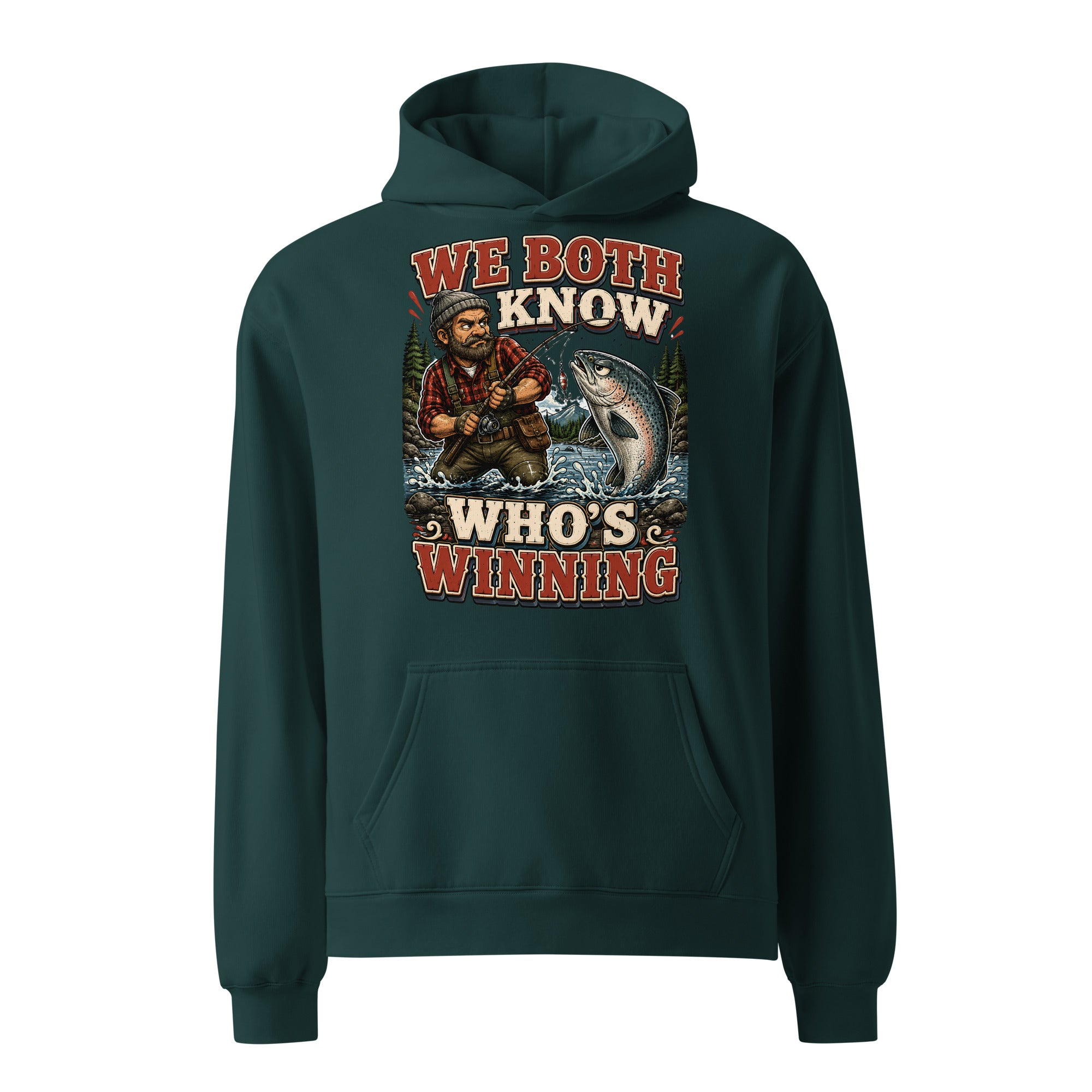Who's Winning Fishing Oversized Hoodie - Premium Retro Bass Trout Fishing Lovers Pullover by printfluence.net