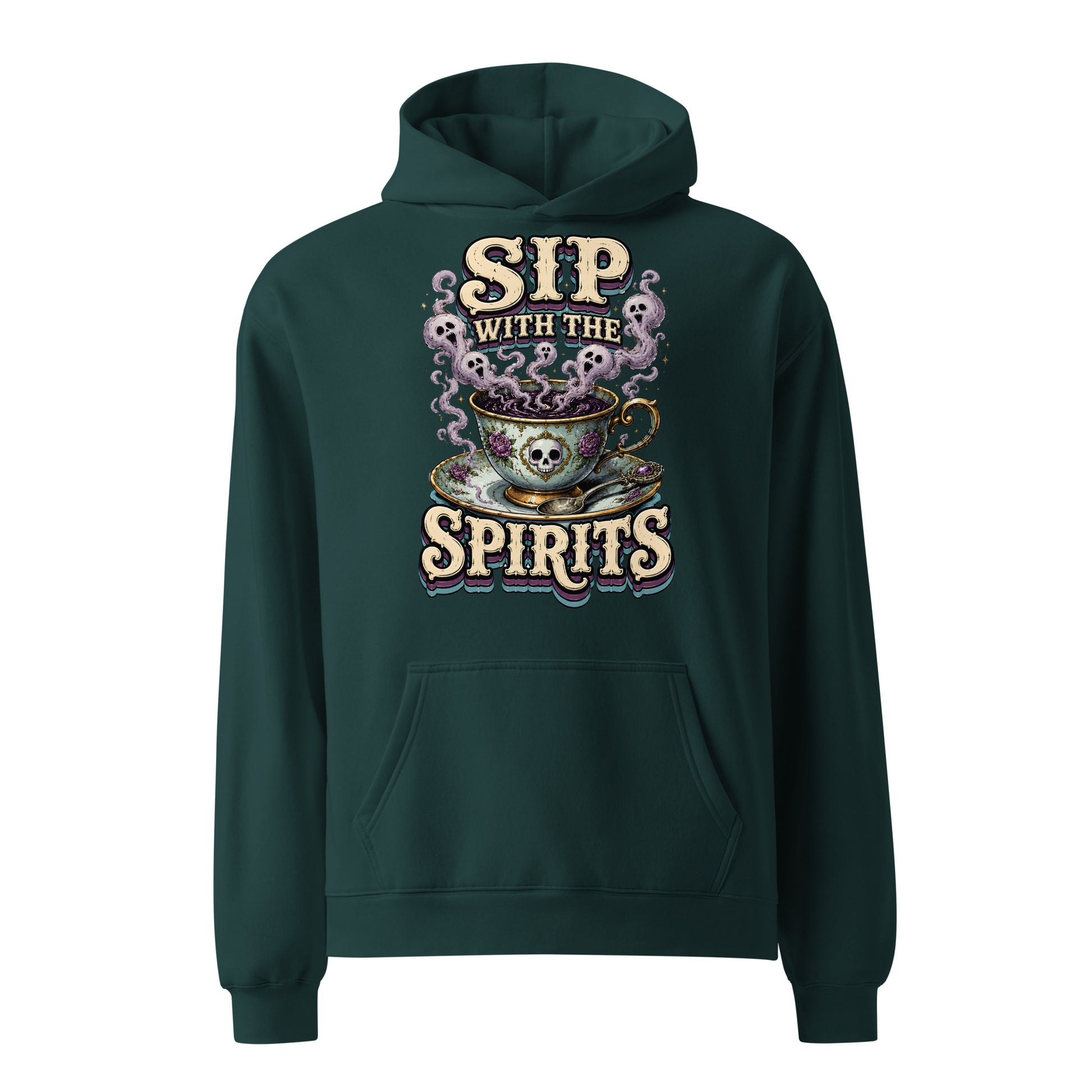 Sip with the Spirits Oversized Hoodie - Gothic Horror & Mystery Pullover by printfluence.net