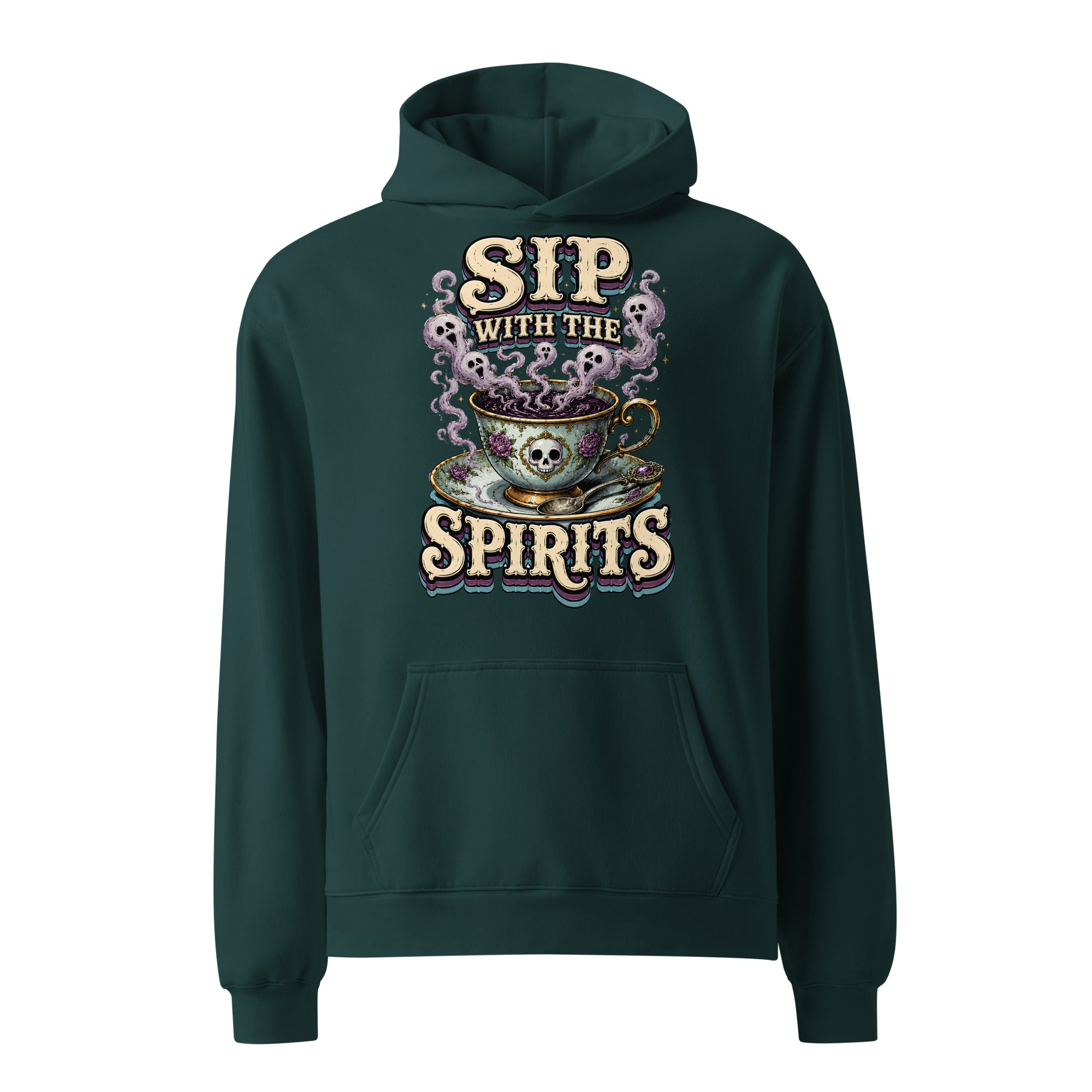 Sip with the Spirits Oversized Hoodie - Gothic Horror & Mystery Pullover by printfluence.net