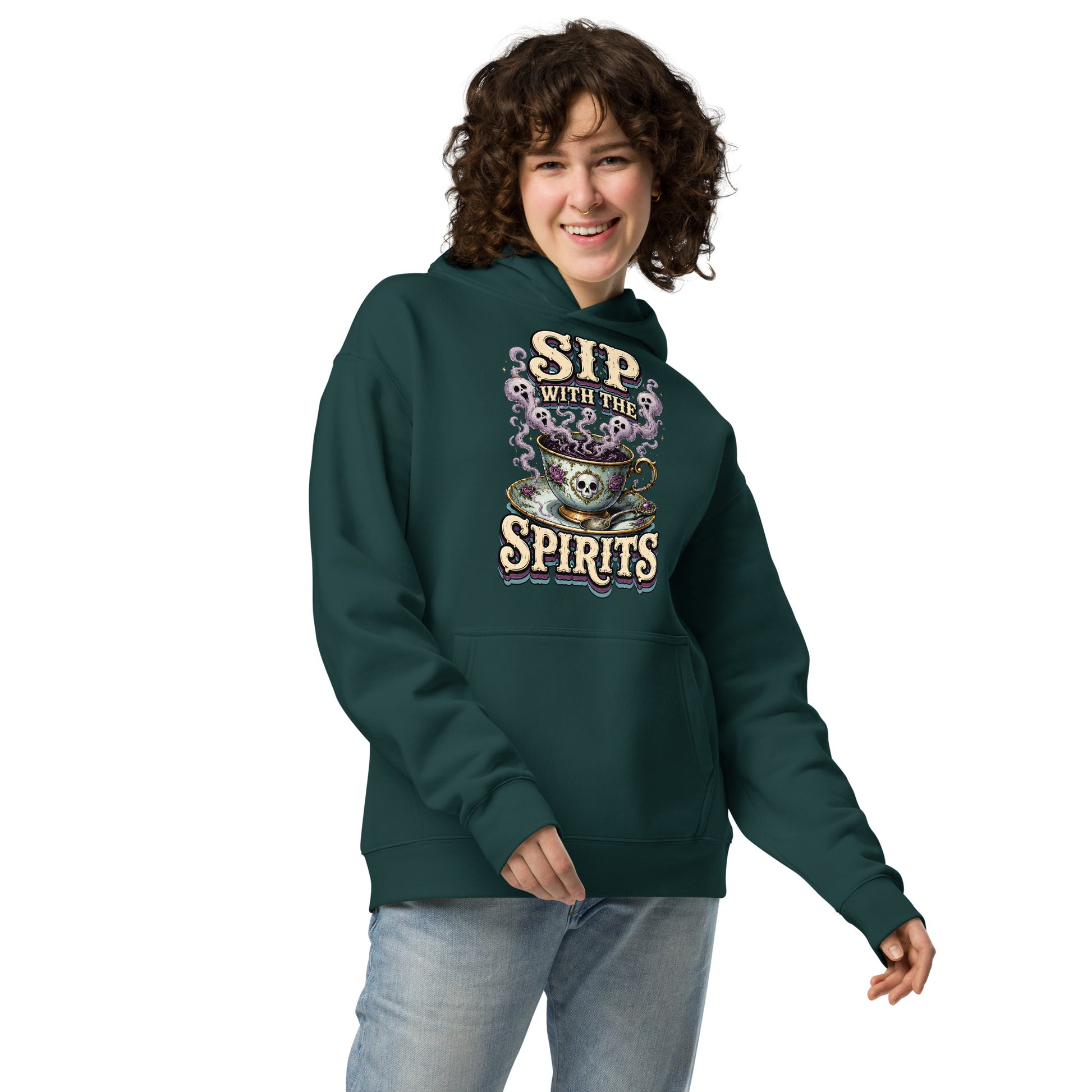 Sip with the Spirits Oversized Hoodie - Gothic Horror & Mystery Pullover by printfluence.net