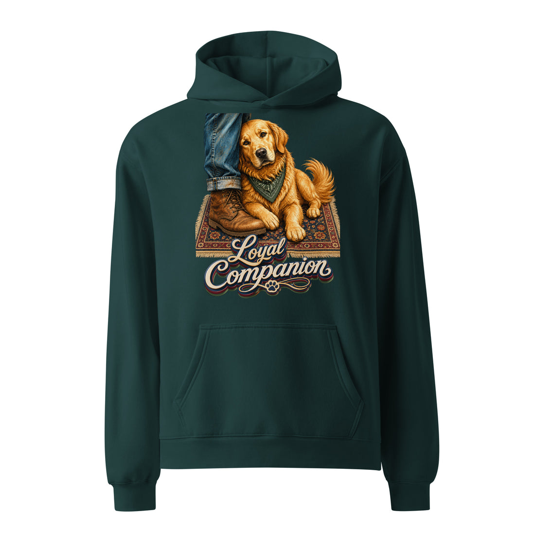 Golden Retriever Lovers Unisex Oversized Hoodie — "Loyal Companion" Faithful Dog Resting on Rug Design by printfluence.net