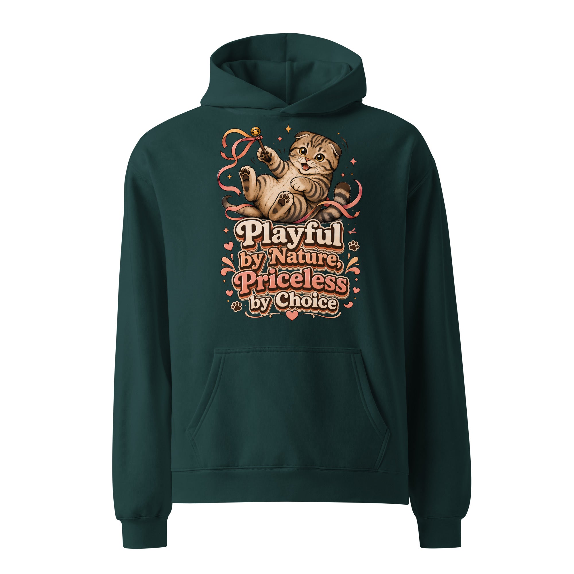 Cat Lovers Unisex Oversized Hoodie Playful by Nature, Priceless by Choice by printfluence.net
