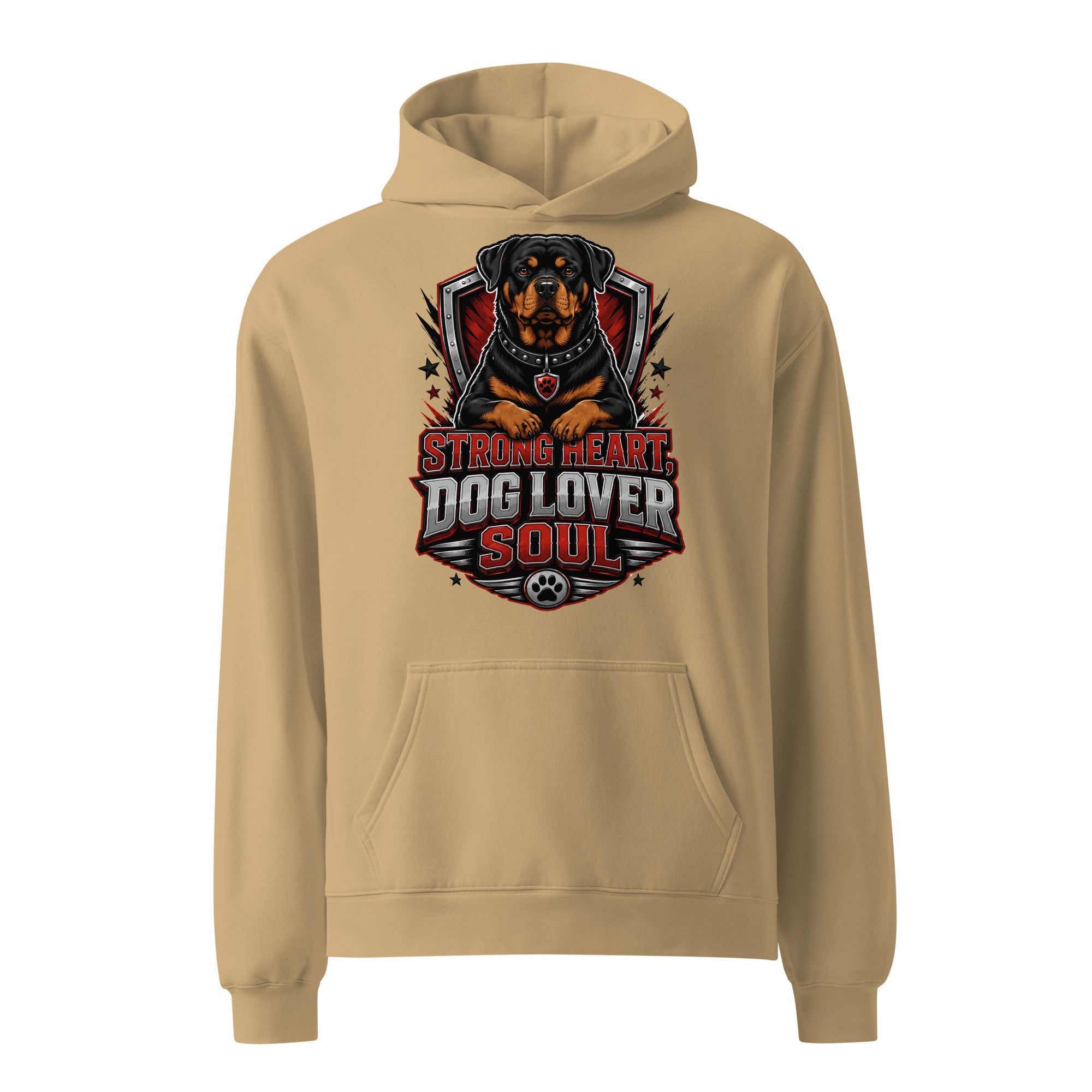 Rottweiler Graphic Oversized Hoodie - Strong Heart Dog Lover Soul Streetwear Pullover by printfluence.net