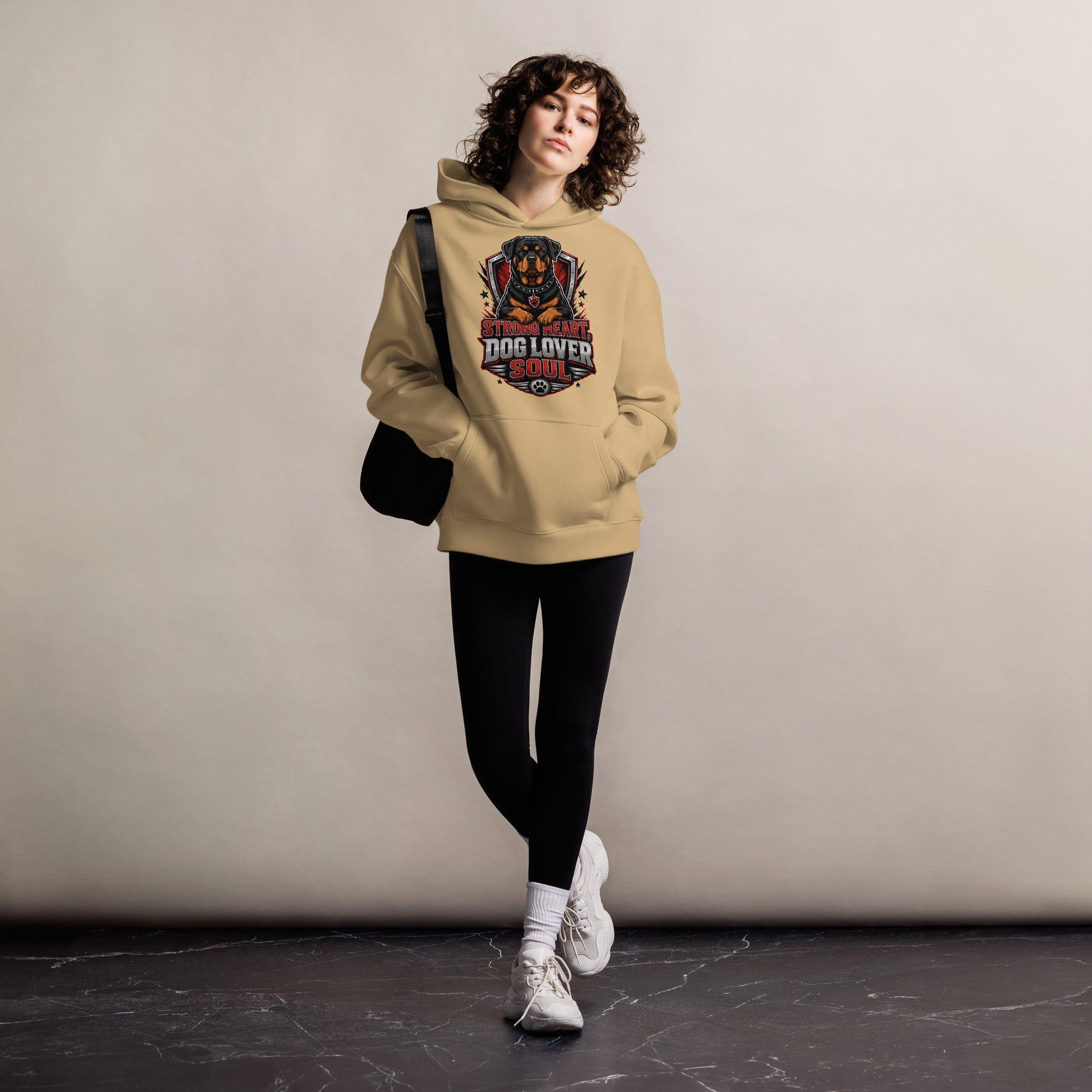Rottweiler Graphic Oversized Hoodie - Strong Heart Dog Lover Soul Streetwear Pullover by printfluence.net