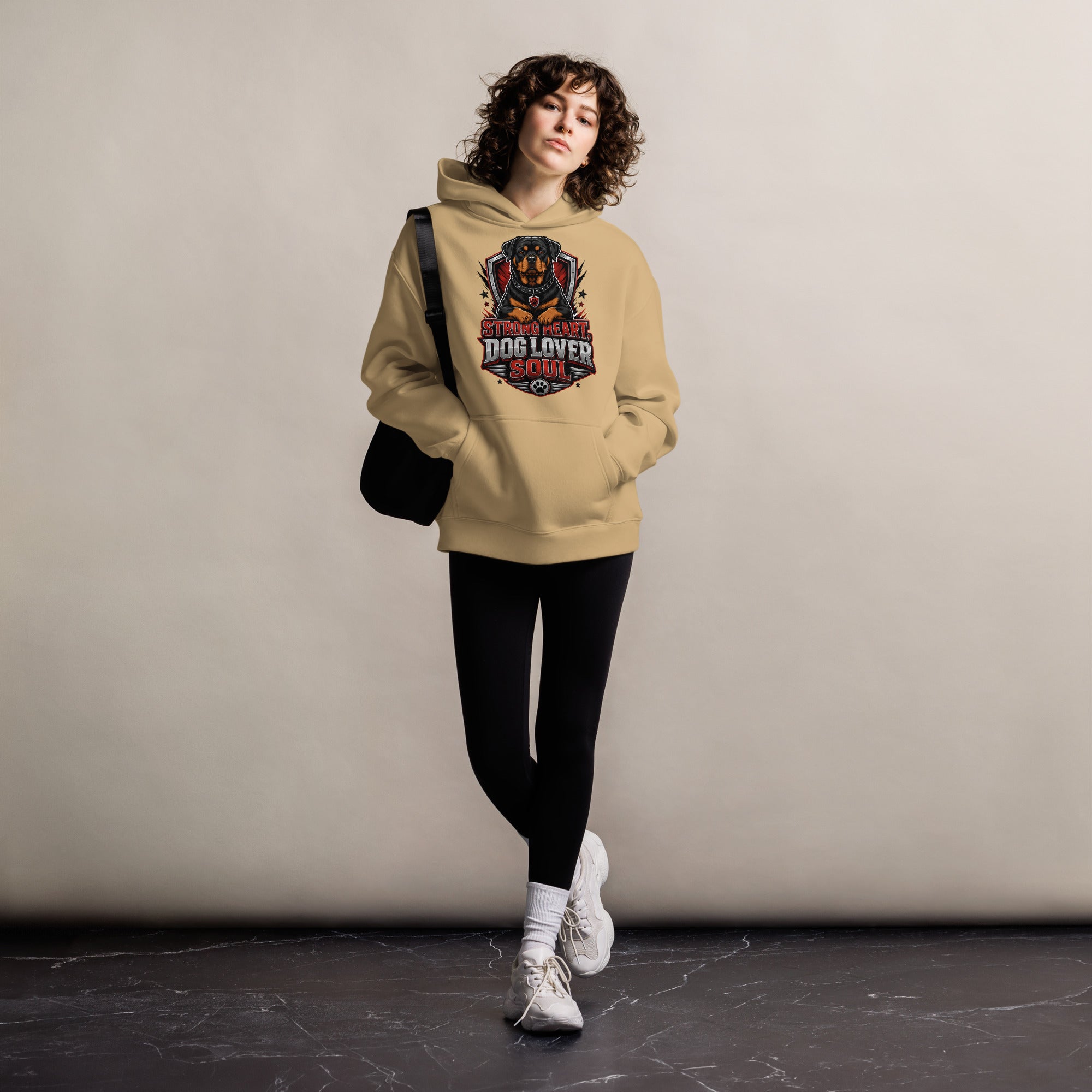 Rottweiler Graphic Oversized Hoodie - Strong Heart Dog Lover Soul Streetwear Pullover by printfluence.net