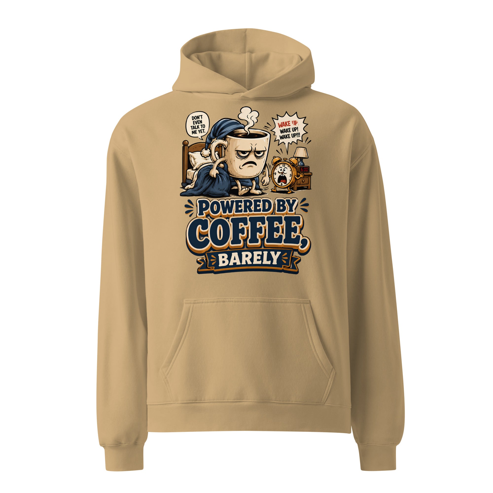 Coffee Lovers Unisex Oversized Hoodie - Powered By Coffee, Barely! by printfluence.net
