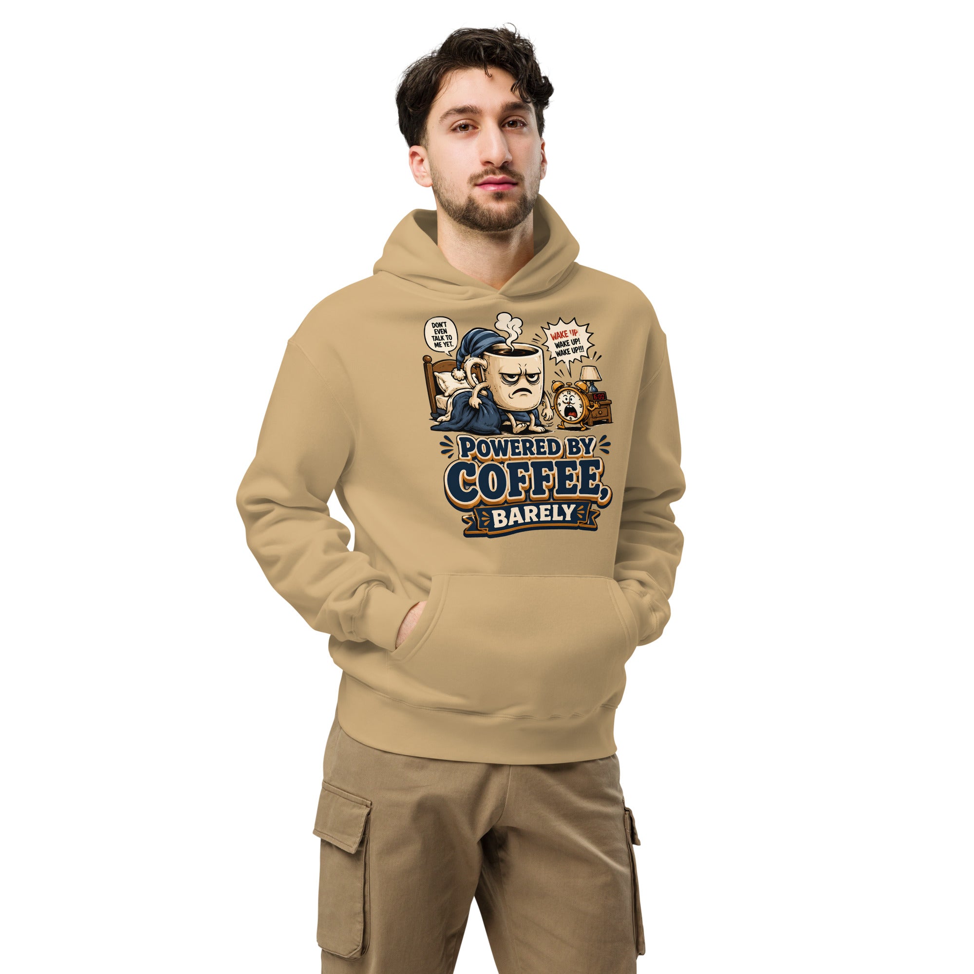Coffee Lovers Unisex Oversized Hoodie - Powered By Coffee, Barely! by printfluence.net