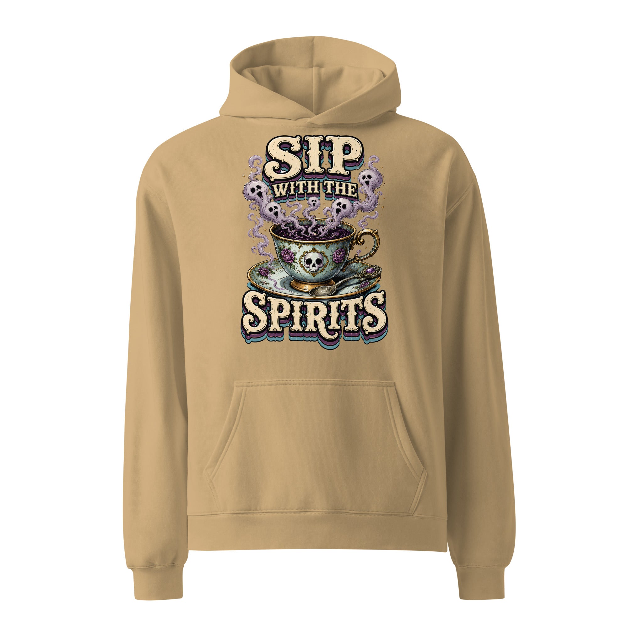 Sip with the Spirits Oversized Hoodie - Gothic Horror & Mystery Pullover by printfluence.net