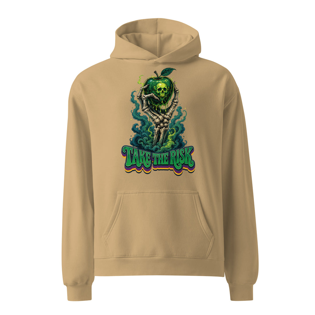 Horror & Mystery Lovers Unisex Oversized Hoodie with Poison Apple and "Take the Risk" Design by printfluence.net