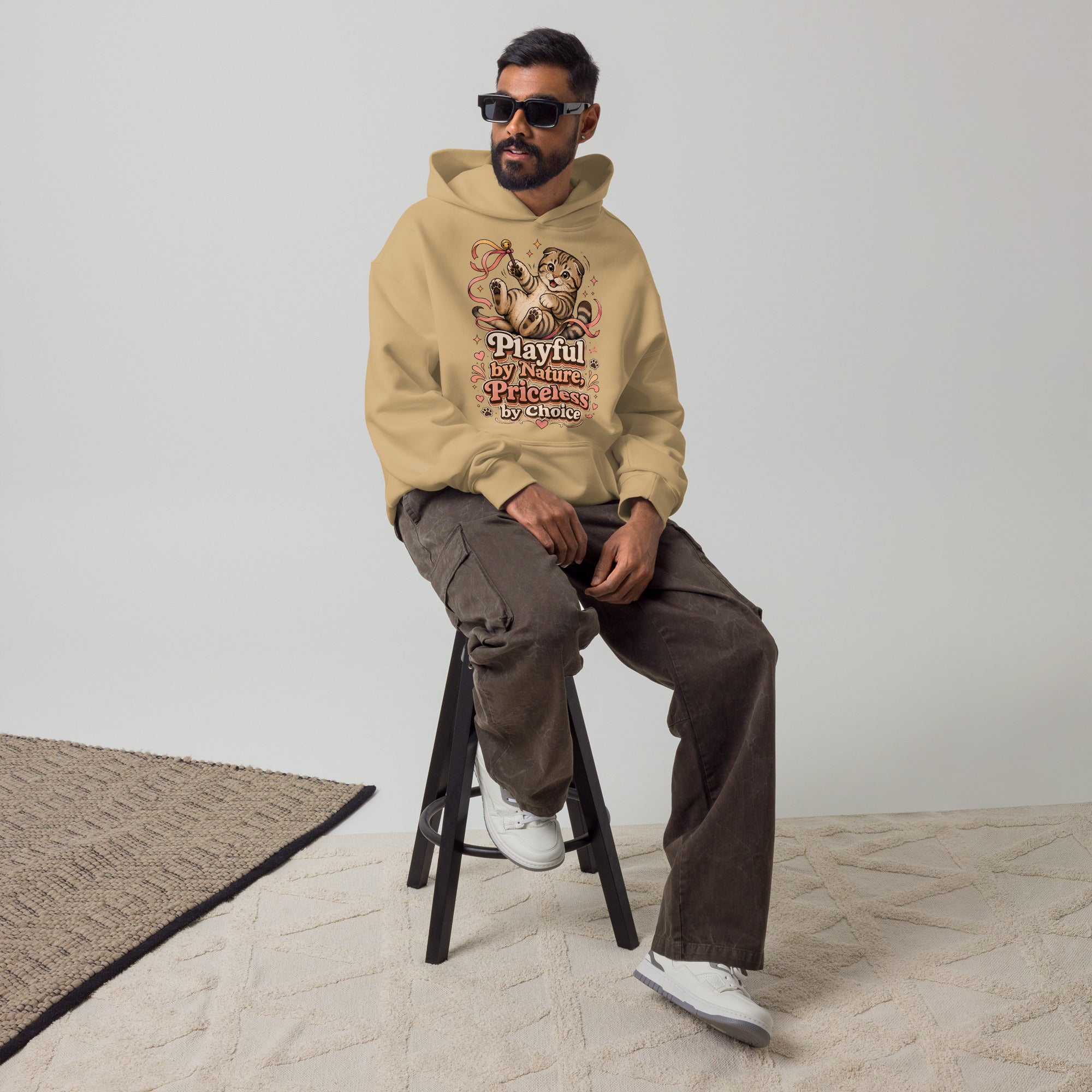 Cat Lovers Unisex Oversized Hoodie Playful by Nature, Priceless by Choice by printfluence.net