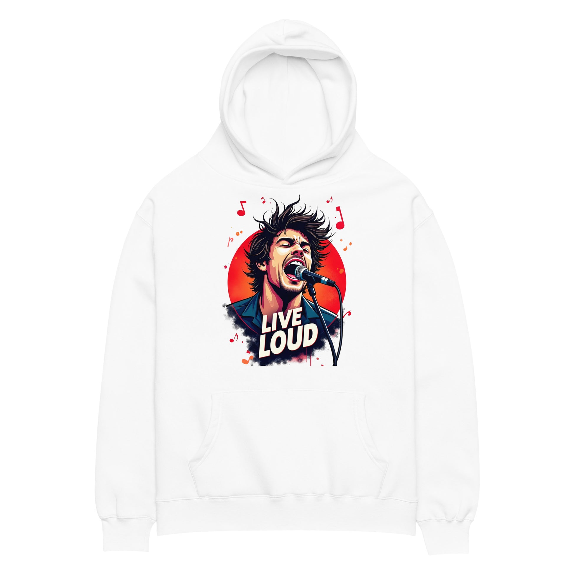 Unisex oversized hoodie - Live Loud Oversized Hoodie – Unisex Rock Singer Graffiti Concert Tee by printfluence.net