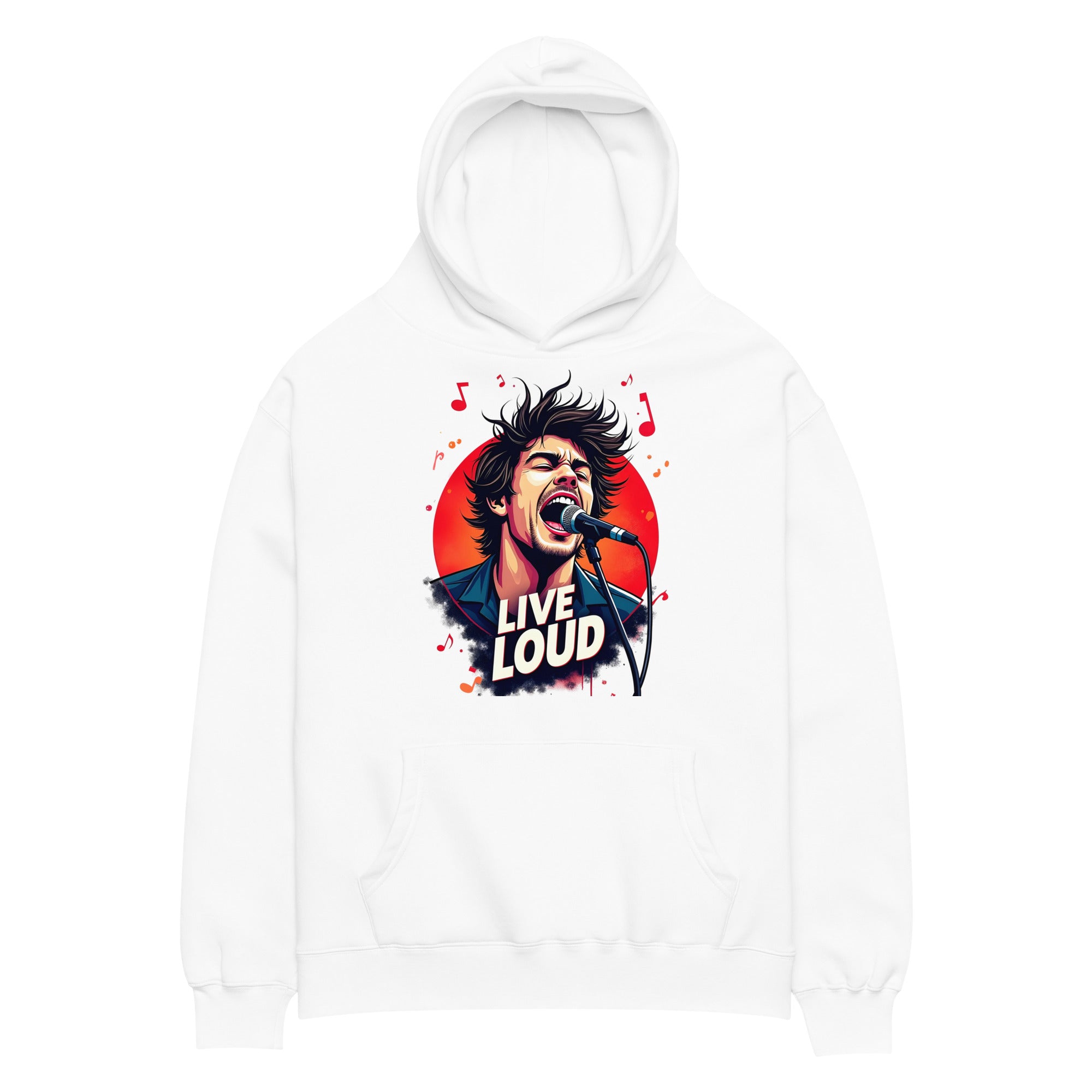 Unisex oversized hoodie - Live Loud Oversized Hoodie – Unisex Rock Singer Graffiti Concert Tee by printfluence.net