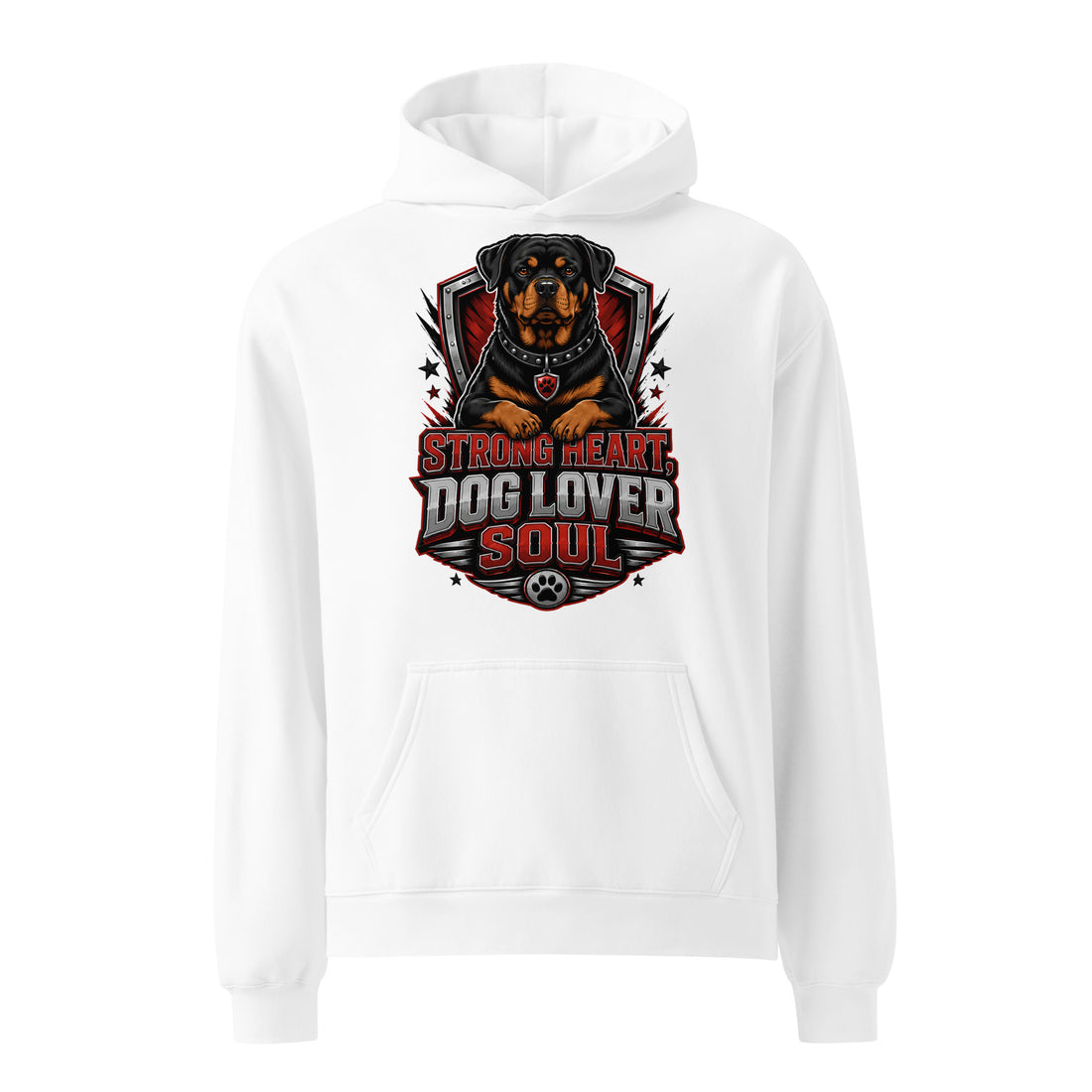 Rottweiler Graphic Oversized Hoodie - Strong Heart Dog Lover Soul Streetwear Pullover by printfluence.net