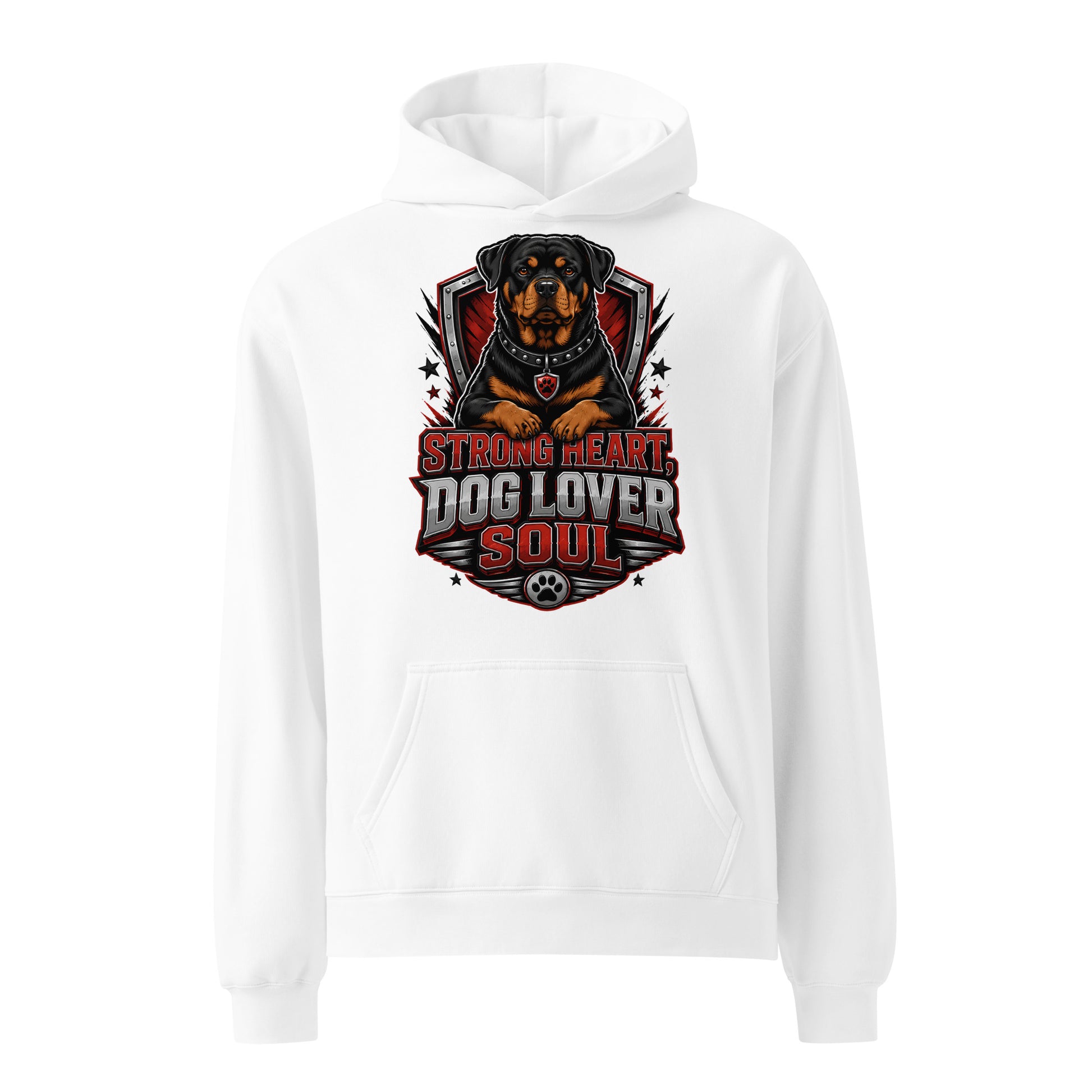 Rottweiler Graphic Oversized Hoodie - Strong Heart Dog Lover Soul Streetwear Pullover by printfluence.net