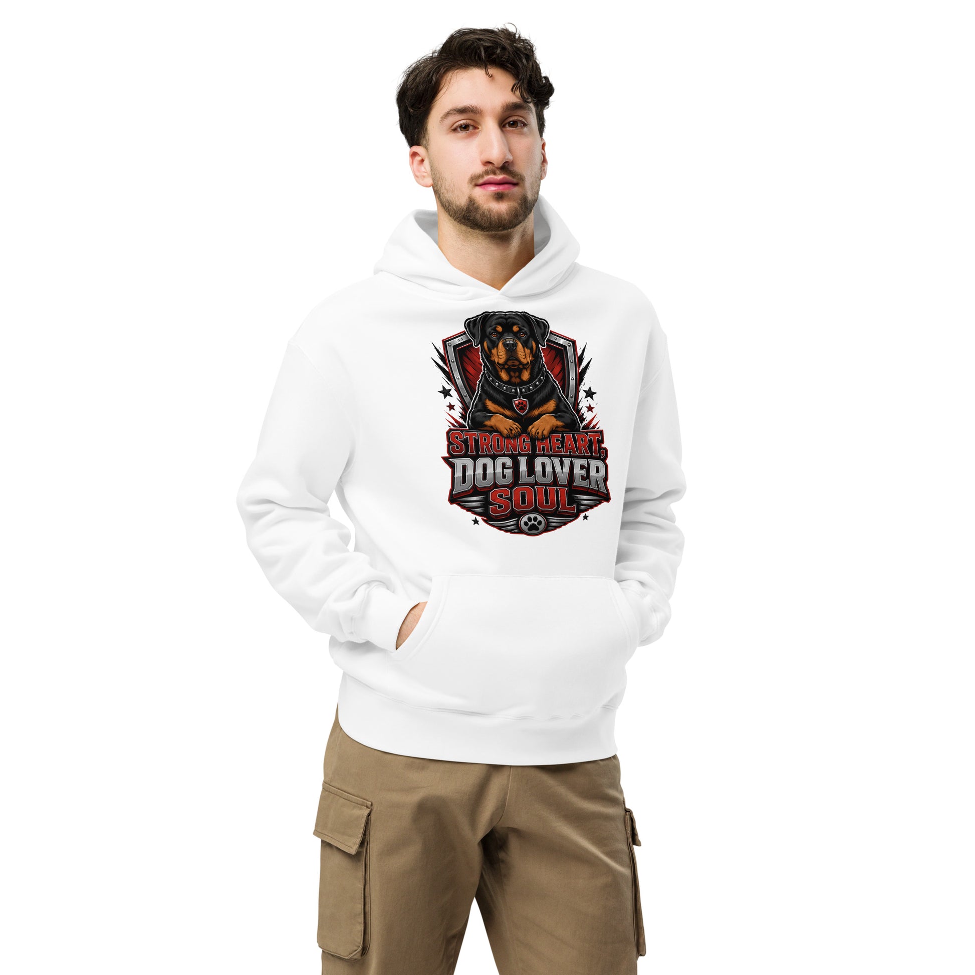 Rottweiler Graphic Oversized Hoodie - Strong Heart Dog Lover Soul Streetwear Pullover by printfluence.net
