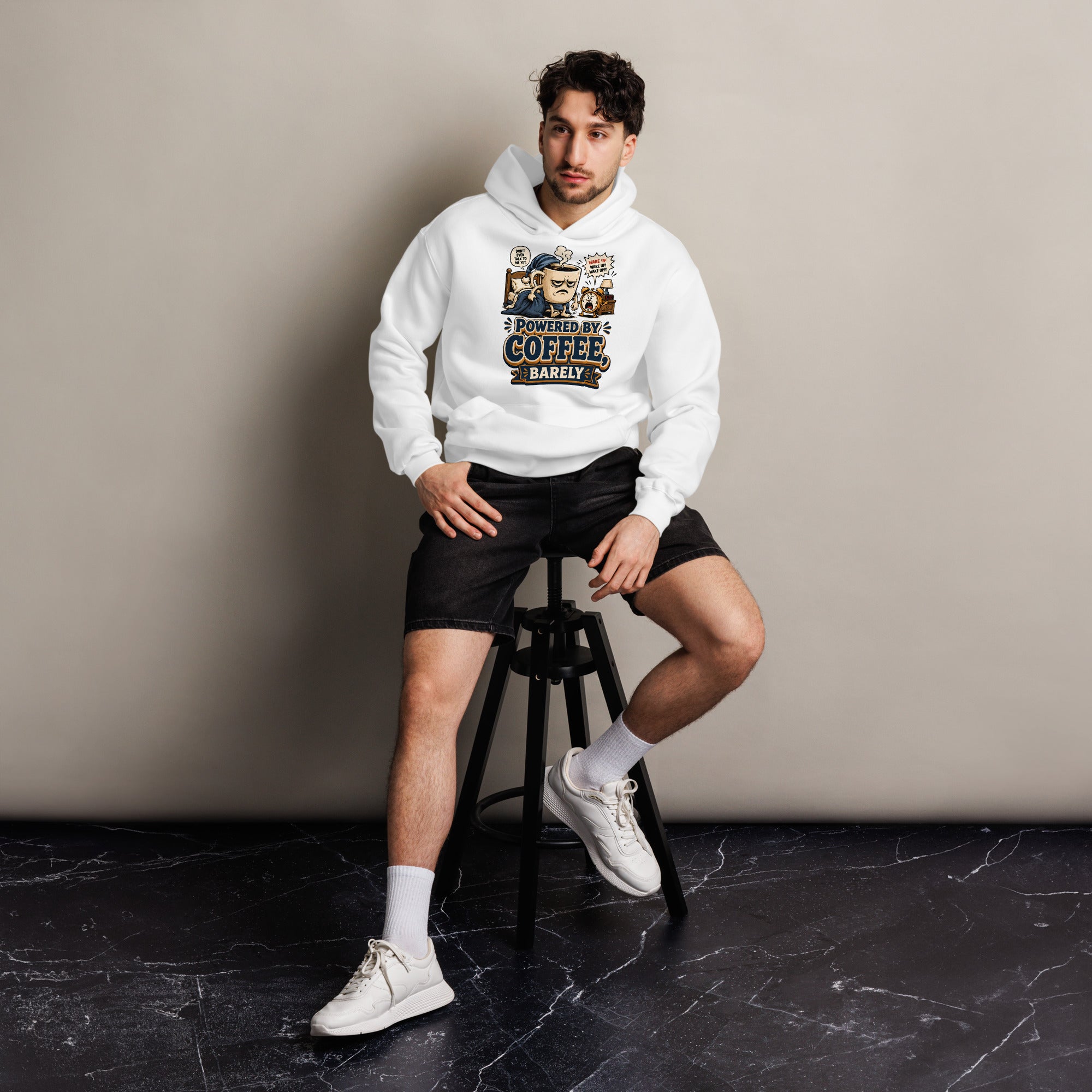 Coffee Lovers Unisex Oversized Hoodie - Powered By Coffee, Barely! by printfluence.net