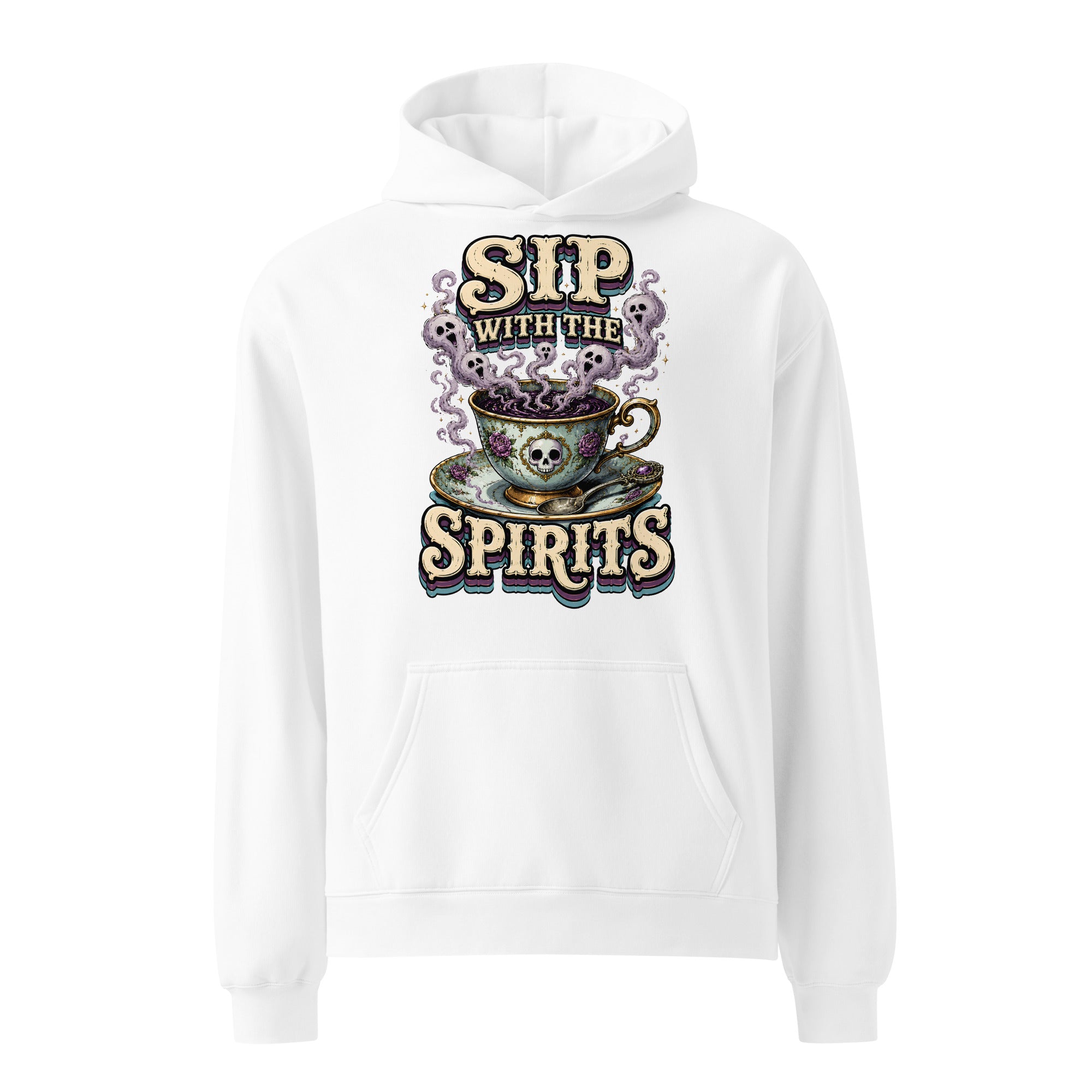 Sip with the Spirits Oversized Hoodie - Gothic Horror & Mystery Pullover by printfluence.net