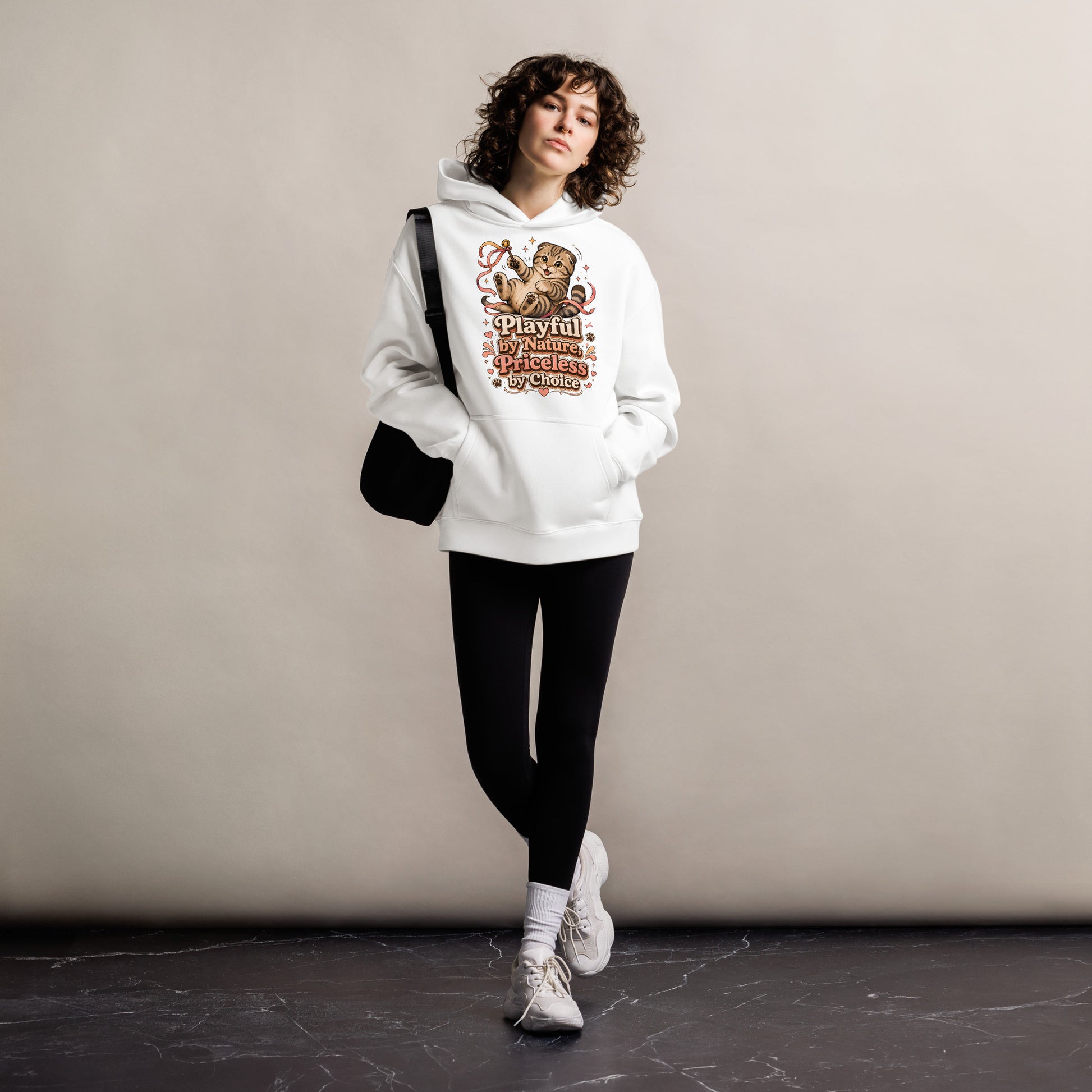 Cat Lovers Unisex Oversized Hoodie Playful by Nature, Priceless by Choice by printfluence.net