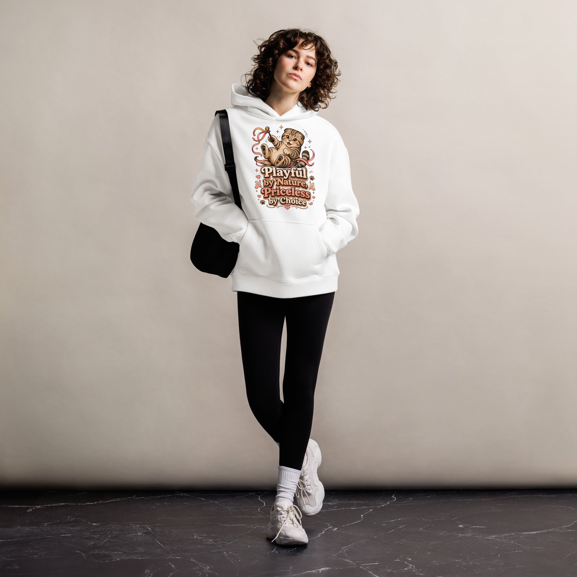 Cat Lovers Unisex Oversized Hoodie Playful by Nature, Priceless by Choice by printfluence.net