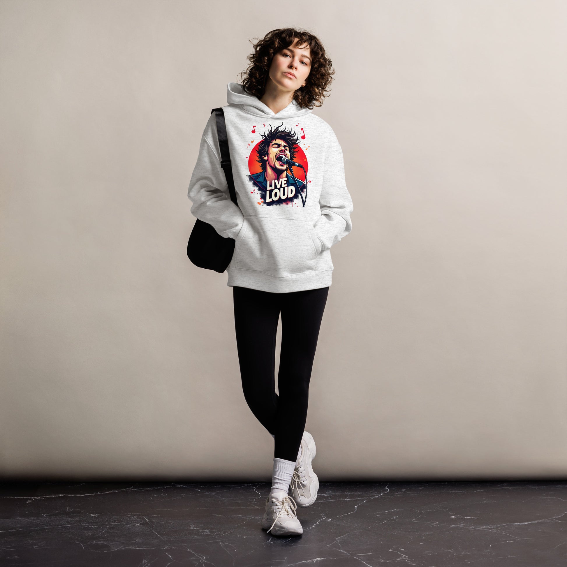 Unisex oversized hoodie - Live Loud Oversized Hoodie – Unisex Rock Singer Graffiti Concert Tee by printfluence.net