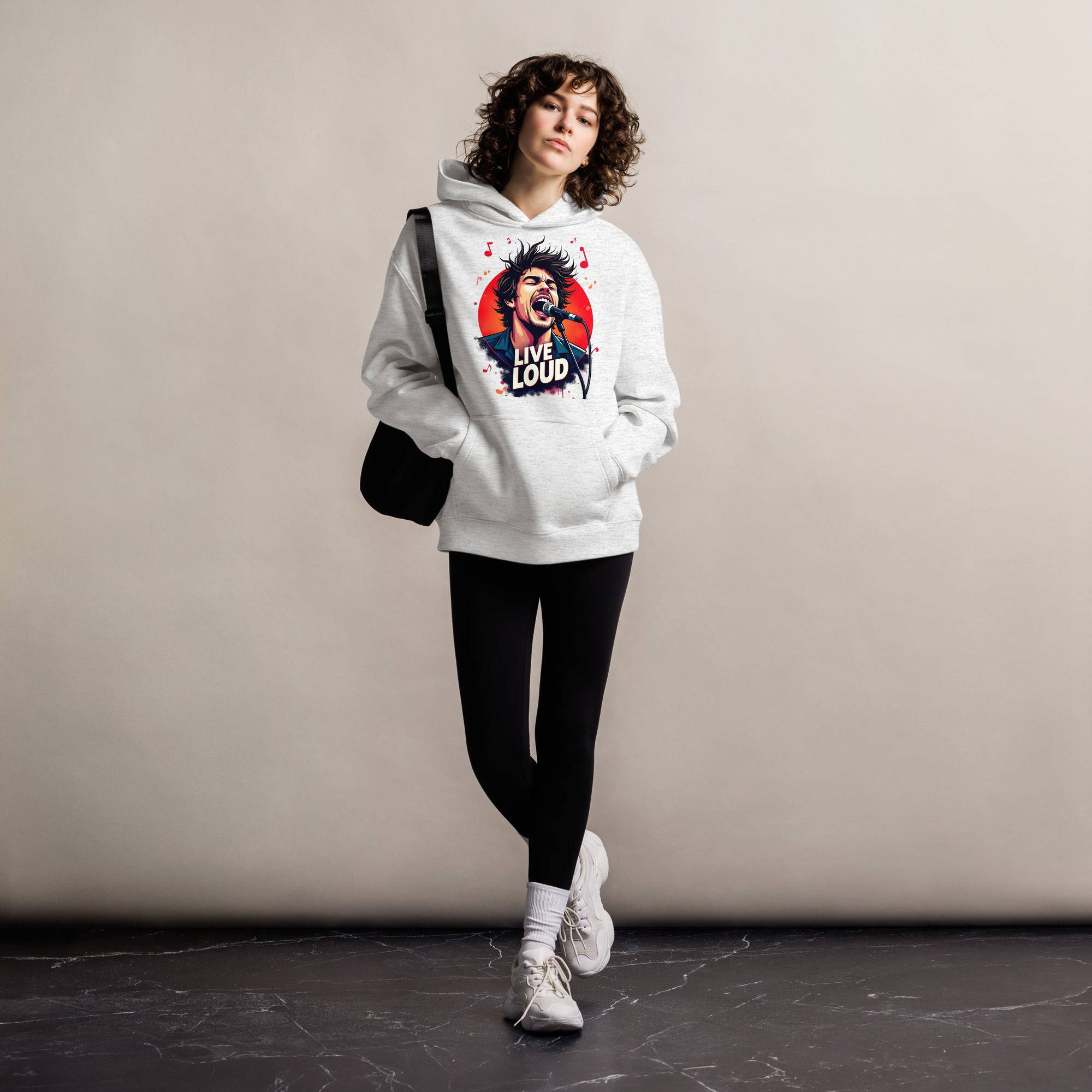 Unisex oversized hoodie - Live Loud Oversized Hoodie – Unisex Rock Singer Graffiti Concert Tee by printfluence.net