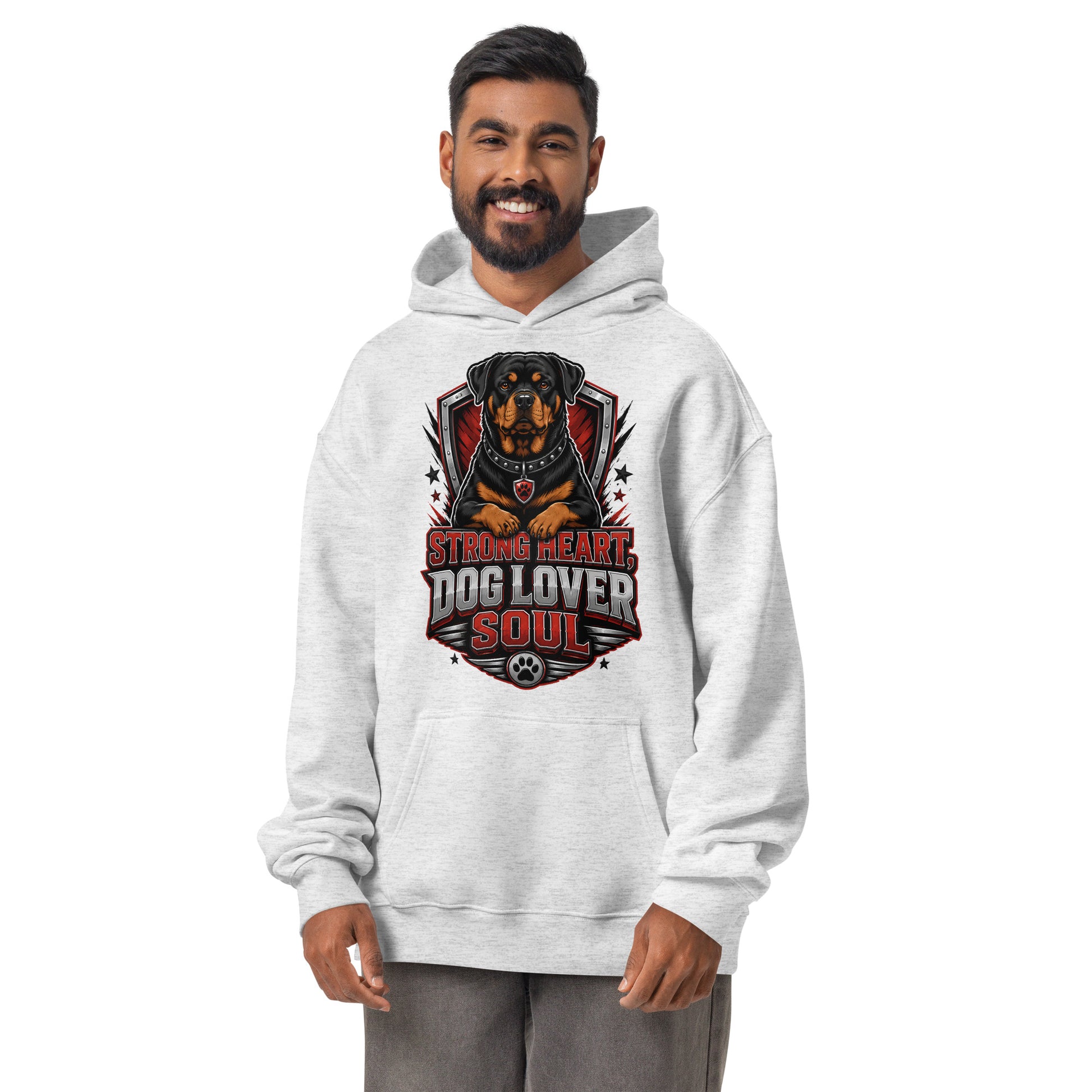 Rottweiler Graphic Oversized Hoodie - Strong Heart Dog Lover Soul Streetwear Pullover by printfluence.net
