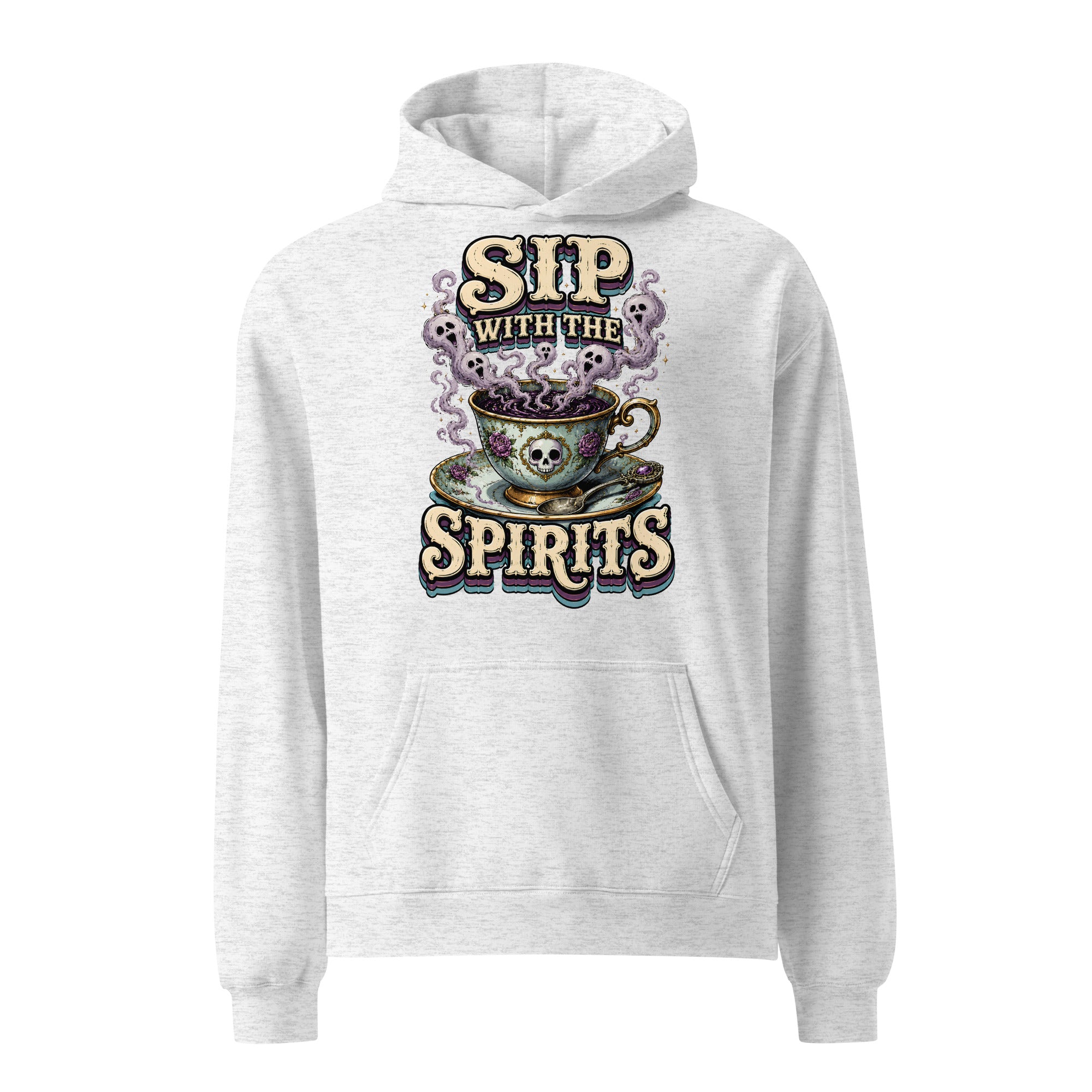 Sip with the Spirits Oversized Hoodie - Gothic Horror & Mystery Pullover by printfluence.net