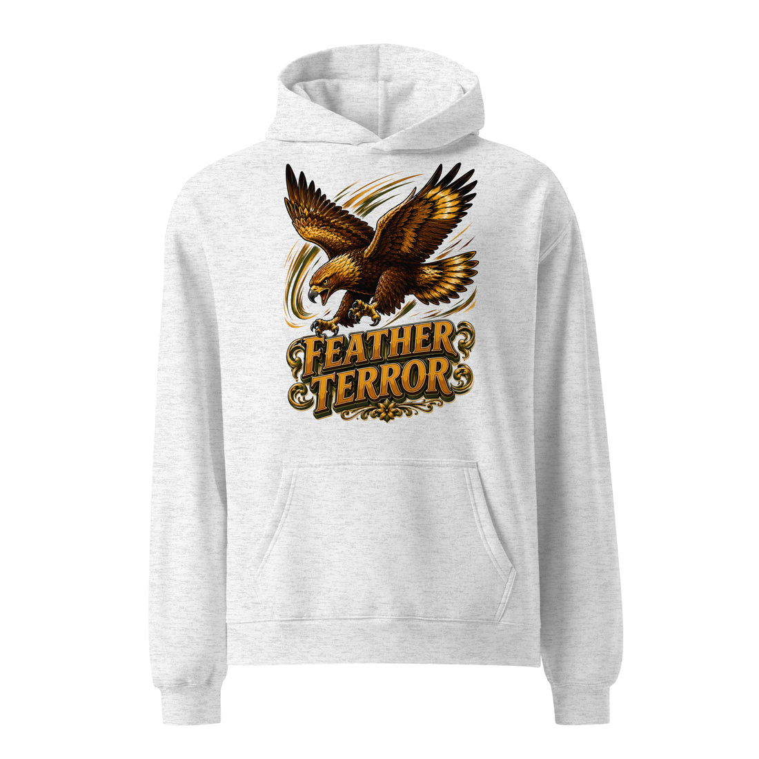 Golden Eagle Feather Terror Unisex Oversized Hoodie by printfluence.net