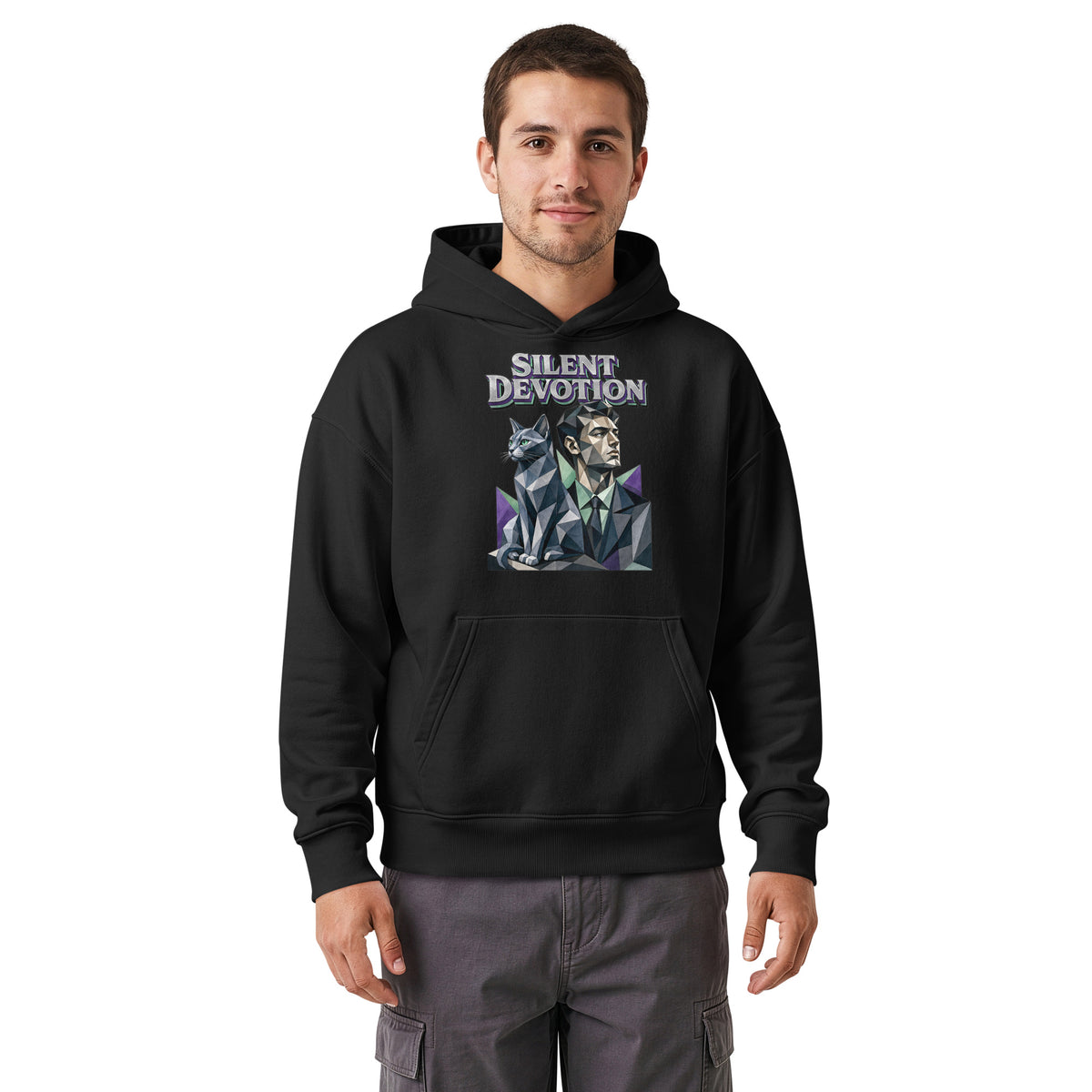 Cat Lovers Unisex Relaxed Mid-Weight Hooded Sweatshirt "Silent Devotion" by printfluence.net