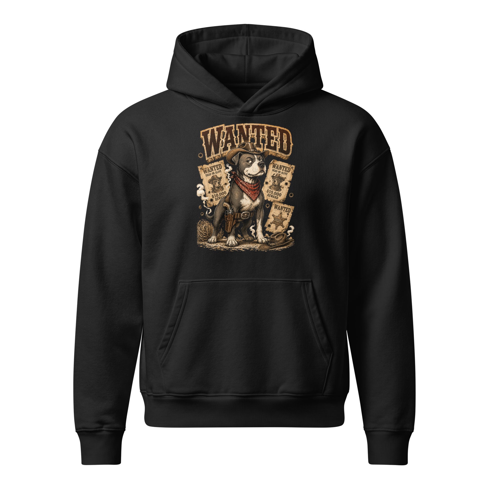 Pitbull Lovers | Unisex Relaxed Mid-Weight Hooded Sweatshirt - Wanted Outlaw Bounty Dog by printfluence.net