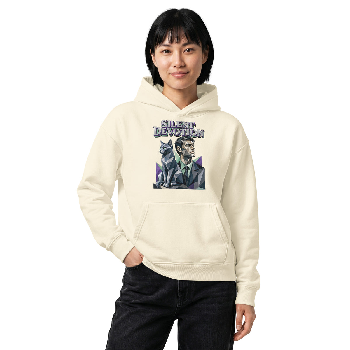 Cat Lovers Unisex Relaxed Mid-Weight Hooded Sweatshirt "Silent Devotion" by printfluence.net
