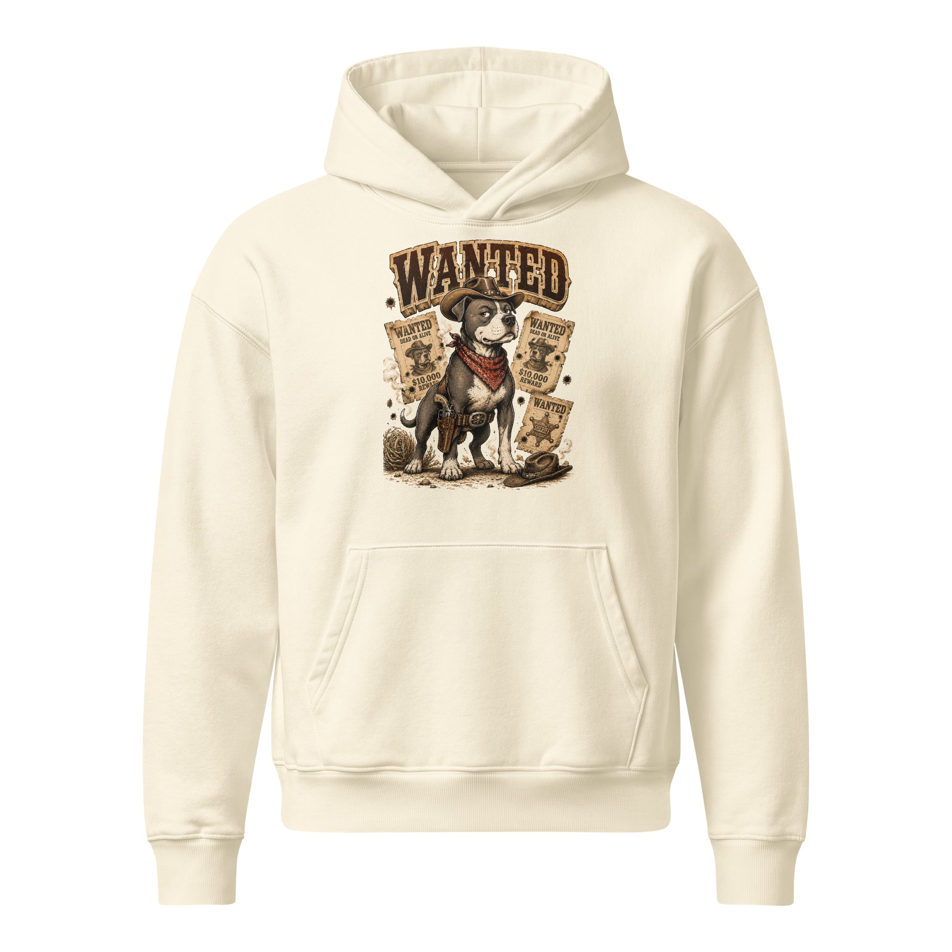 Pitbull Lovers | Unisex Relaxed Mid-Weight Hooded Sweatshirt - Wanted Outlaw Bounty Dog by printfluence.net