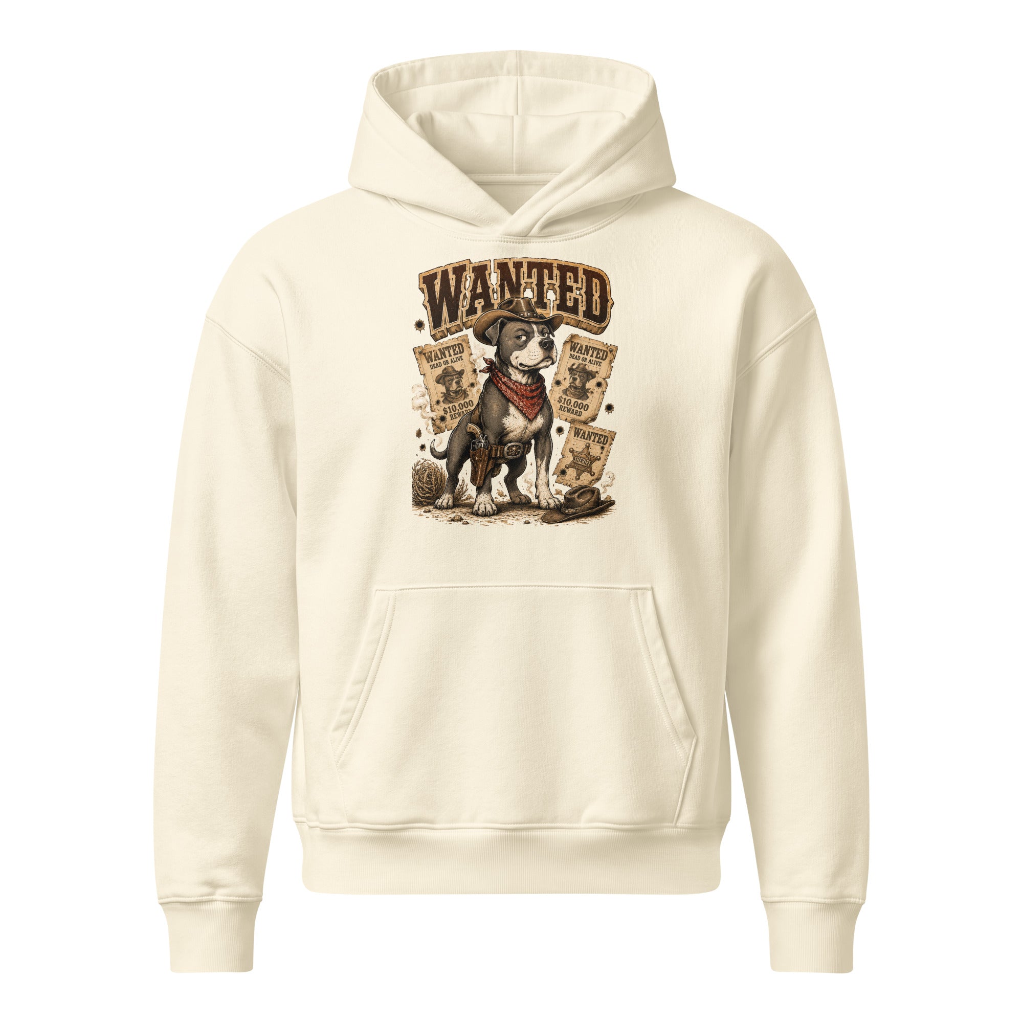 Pitbull Lovers | Unisex Relaxed Mid-Weight Hooded Sweatshirt - Wanted Outlaw Bounty Dog by printfluence.net