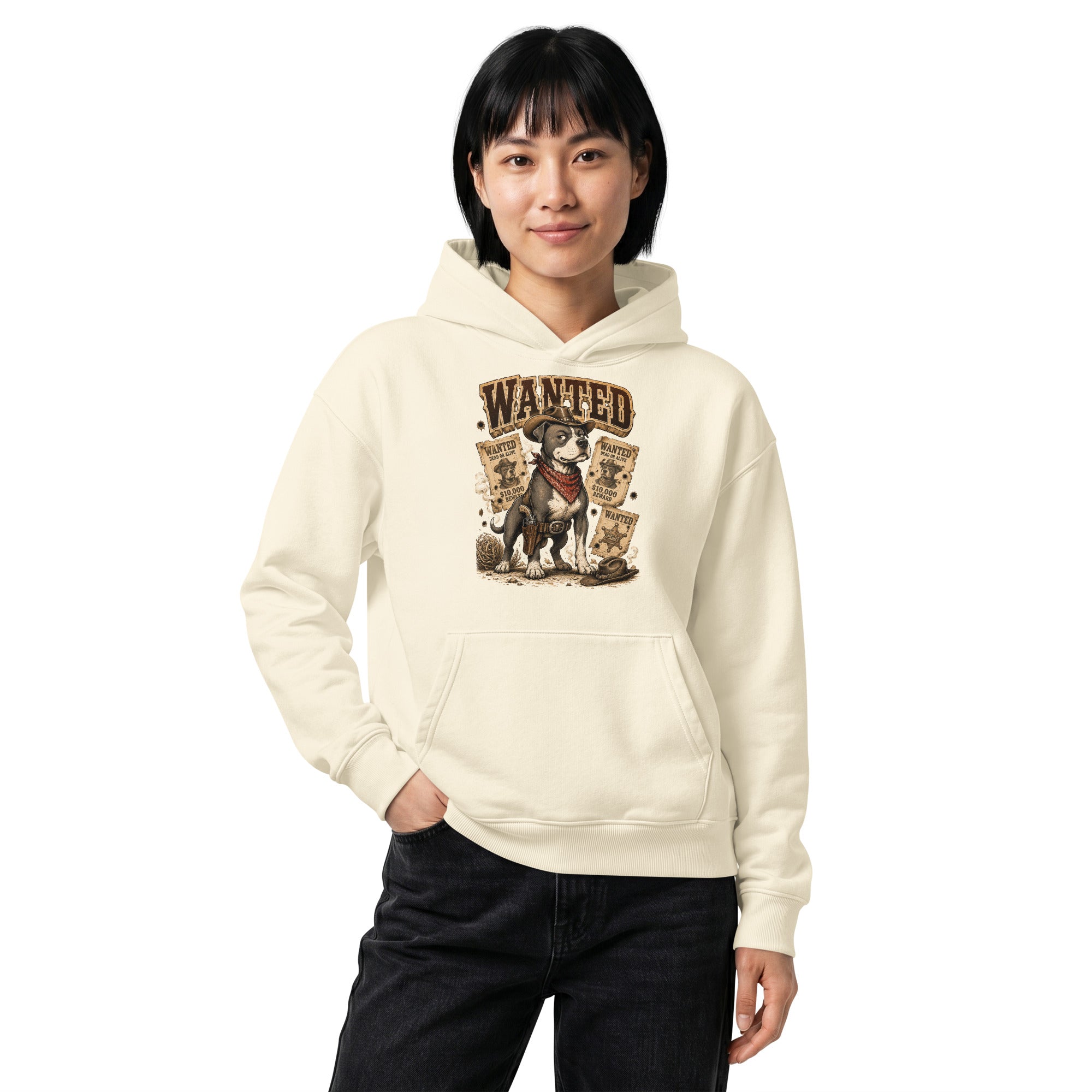 Pitbull Lovers | Unisex Relaxed Mid-Weight Hooded Sweatshirt - Wanted Outlaw Bounty Dog by printfluence.net