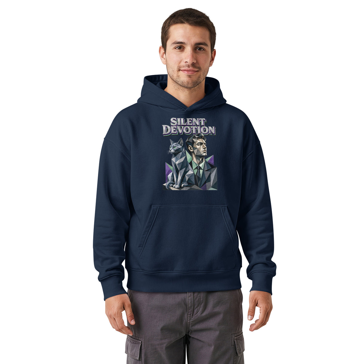 Cat Lovers Unisex Relaxed Mid-Weight Hooded Sweatshirt "Silent Devotion" by printfluence.net