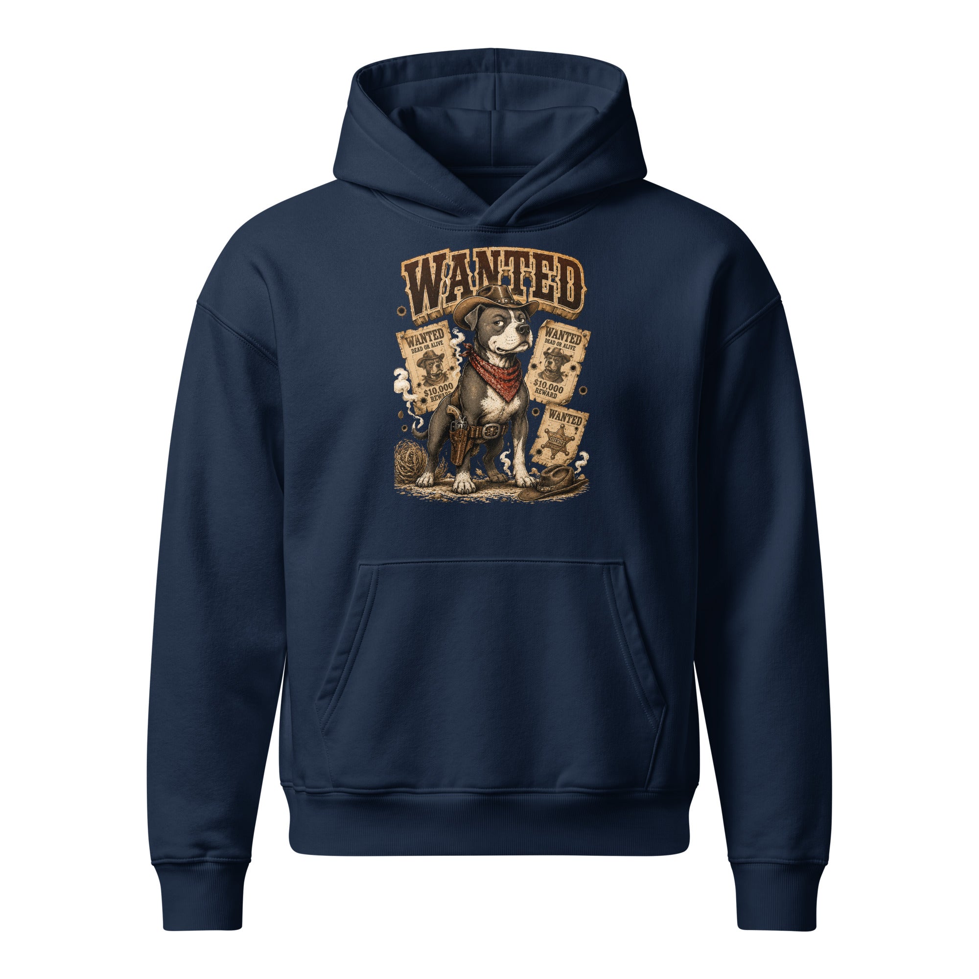 Pitbull Lovers | Unisex Relaxed Mid-Weight Hooded Sweatshirt - Wanted Outlaw Bounty Dog by printfluence.net