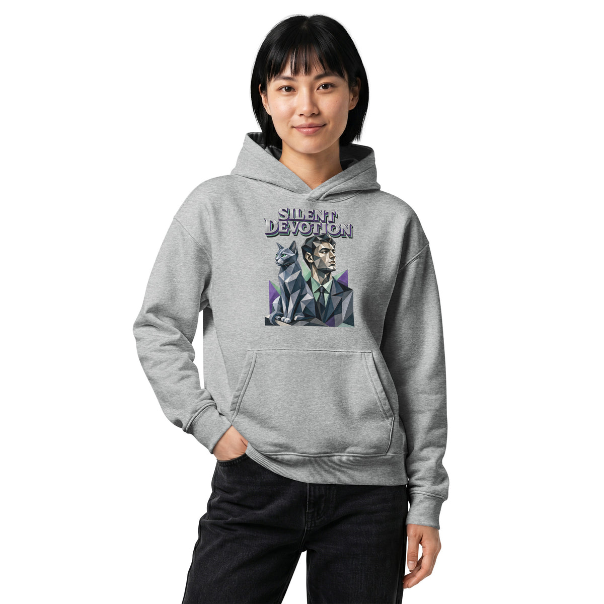Cat Lovers Unisex Relaxed Mid-Weight Hooded Sweatshirt "Silent Devotion" by printfluence.net