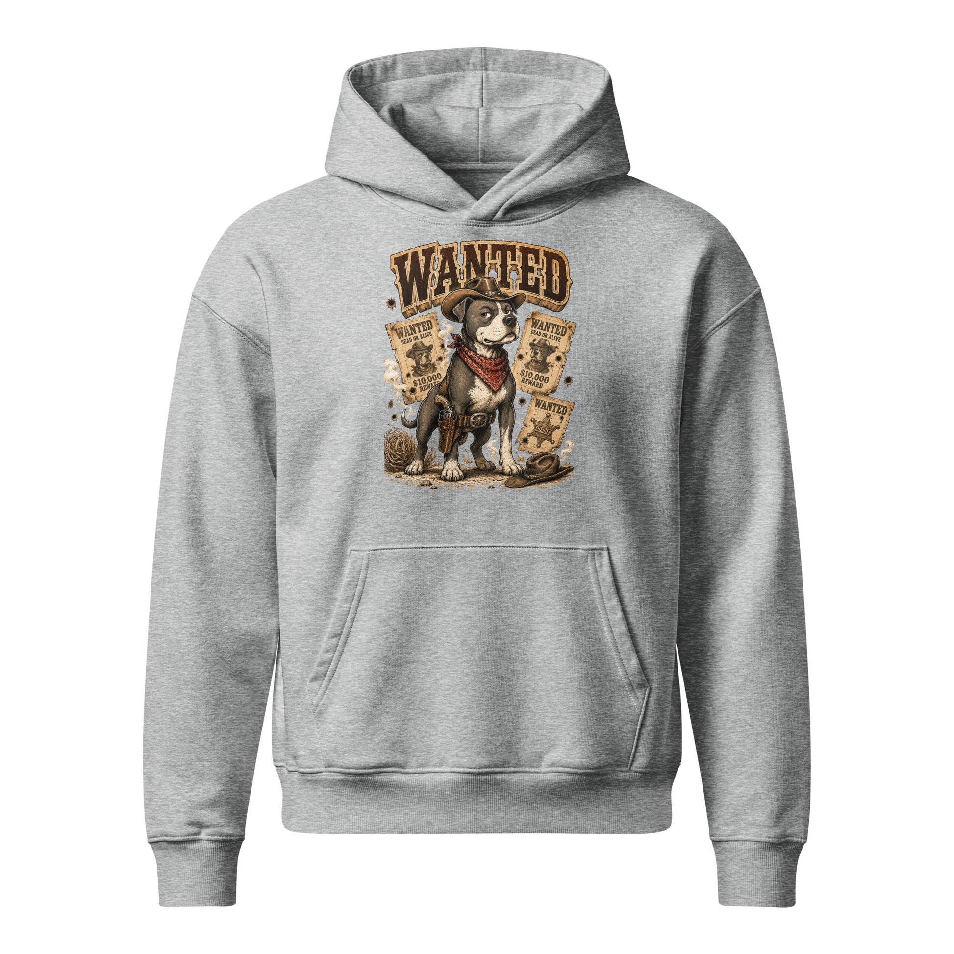 Pitbull Lovers | Unisex Relaxed Mid-Weight Hooded Sweatshirt - Wanted Outlaw Bounty Dog by printfluence.net