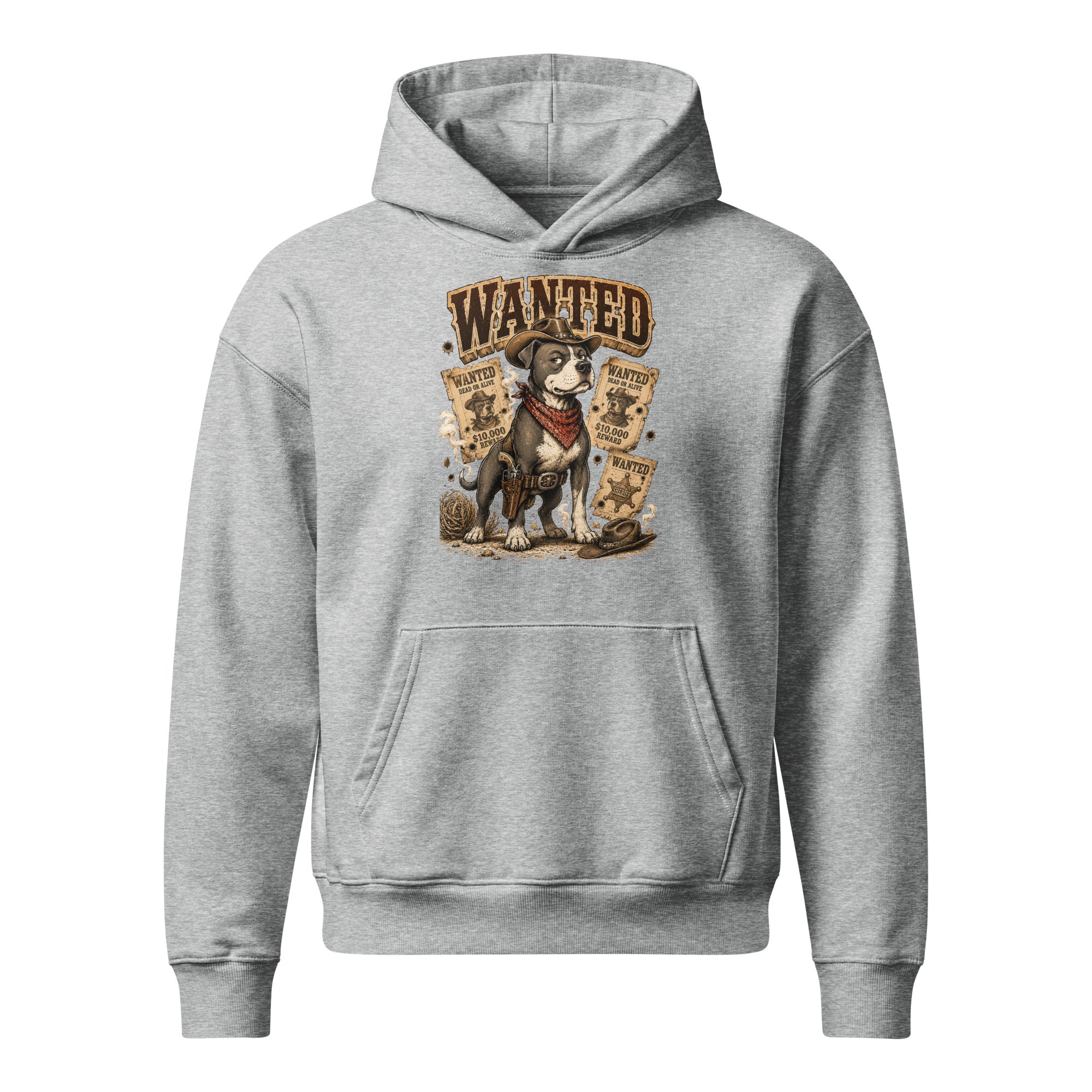 Pitbull Lovers | Unisex Relaxed Mid-Weight Hooded Sweatshirt - Wanted Outlaw Bounty Dog by printfluence.net