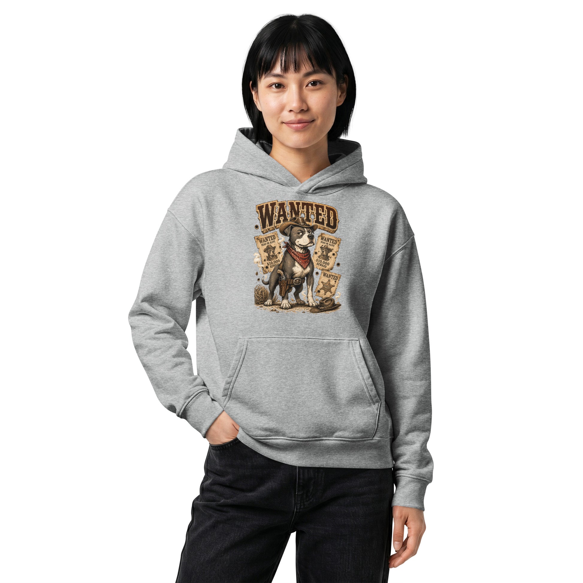 Pitbull Lovers | Unisex Relaxed Mid-Weight Hooded Sweatshirt - Wanted Outlaw Bounty Dog by printfluence.net