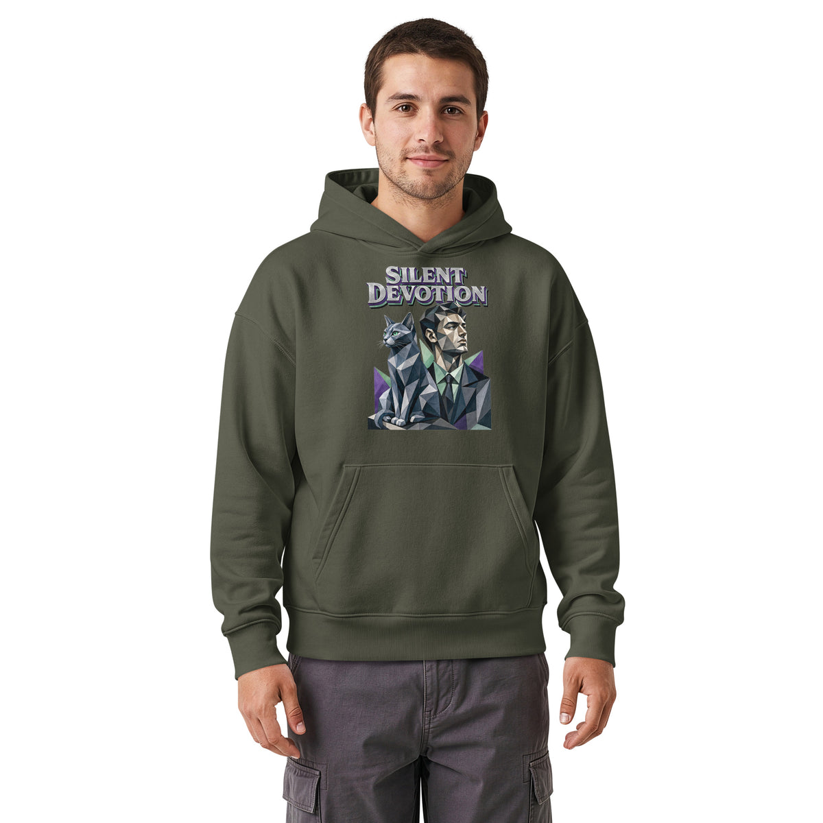 Cat Lovers Unisex Relaxed Mid-Weight Hooded Sweatshirt "Silent Devotion" by printfluence.net