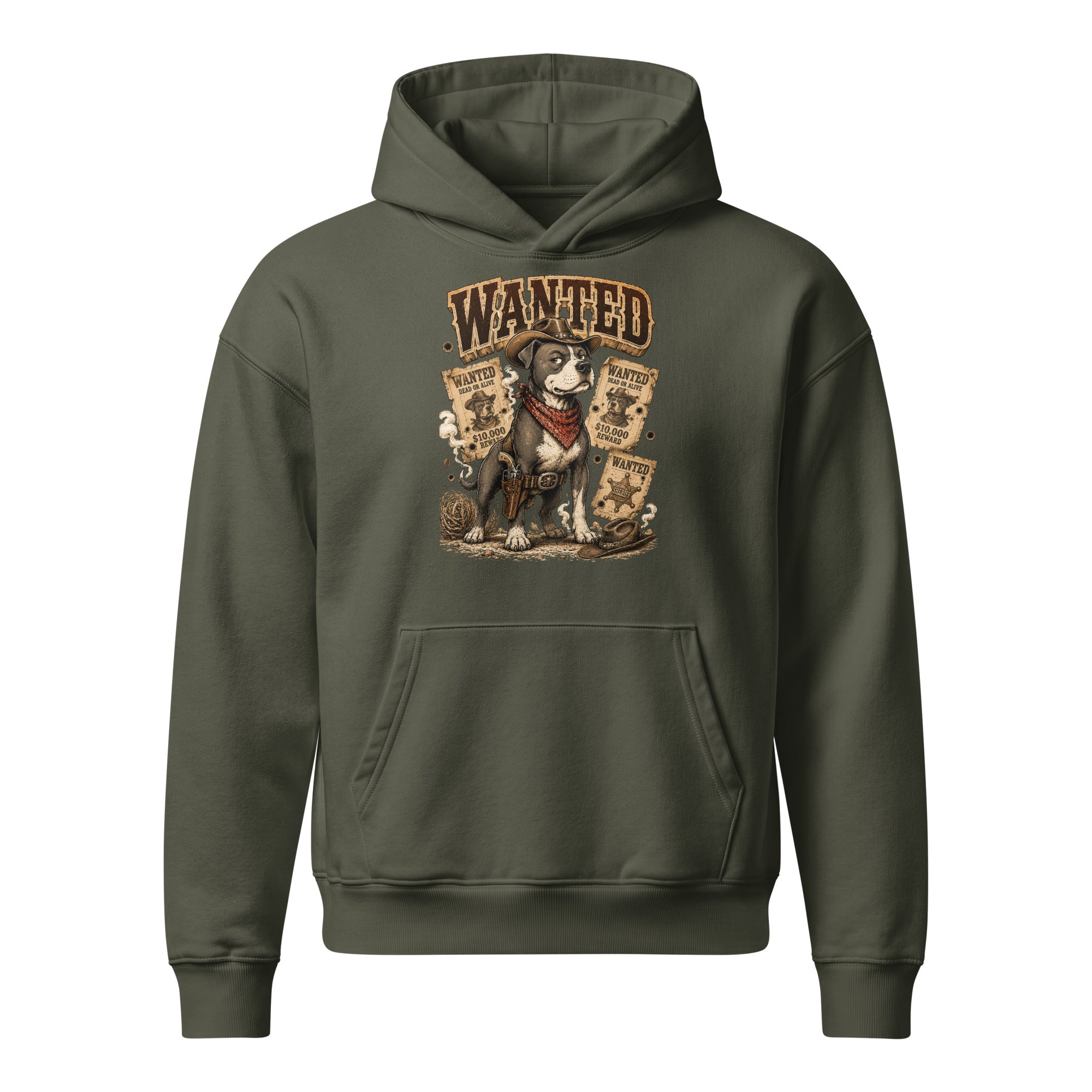 Pitbull Lovers | Unisex Relaxed Mid-Weight Hooded Sweatshirt - Wanted Outlaw Bounty Dog by printfluence.net