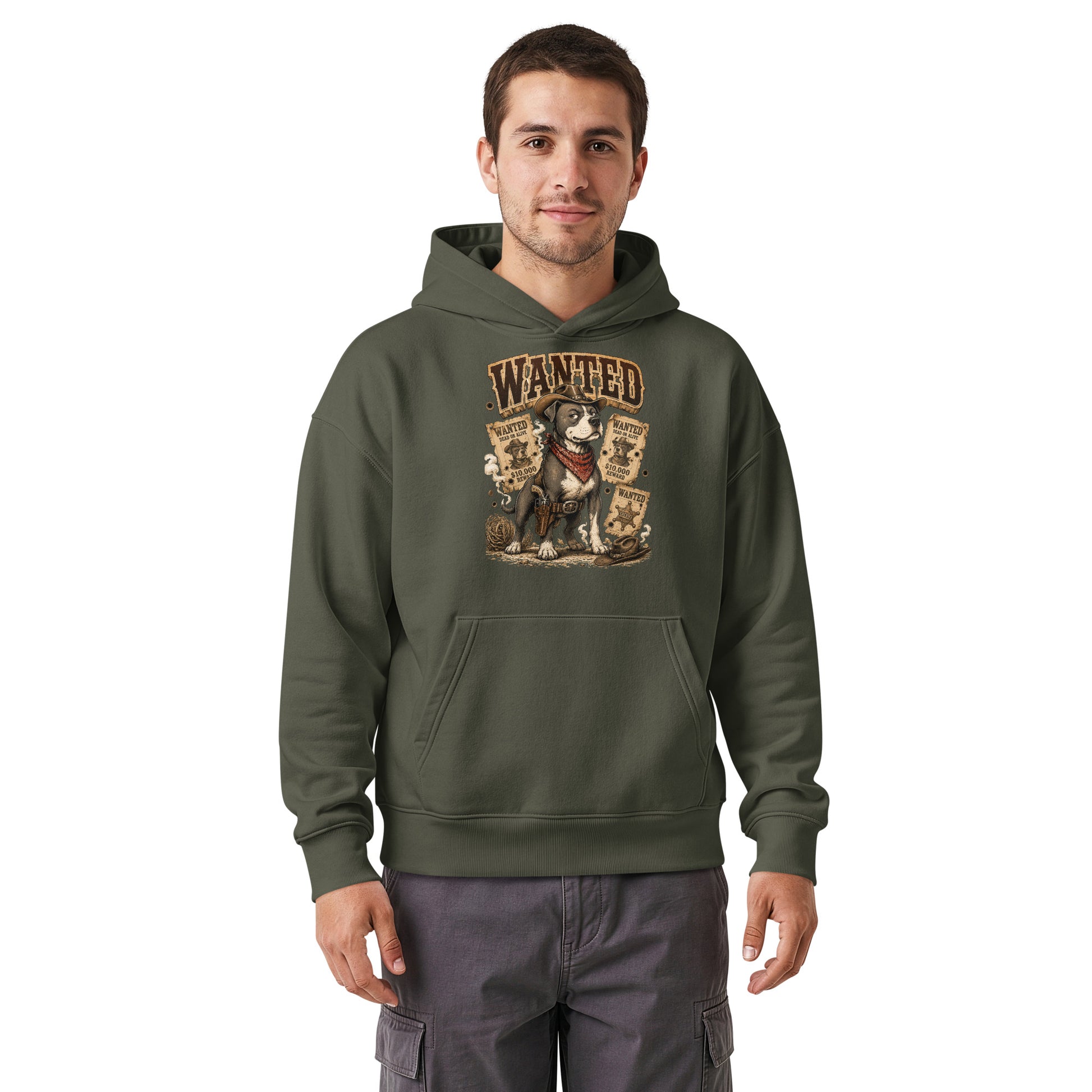 Pitbull Lovers | Unisex Relaxed Mid-Weight Hooded Sweatshirt - Wanted Outlaw Bounty Dog by printfluence.net