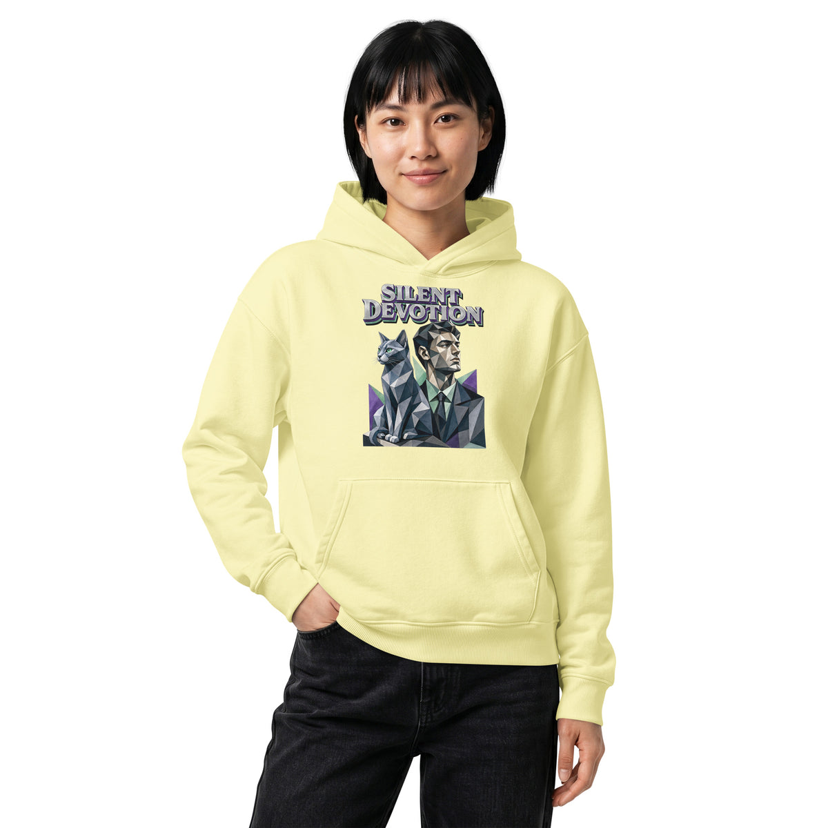Cat Lovers Unisex Relaxed Mid-Weight Hooded Sweatshirt "Silent Devotion" by printfluence.net