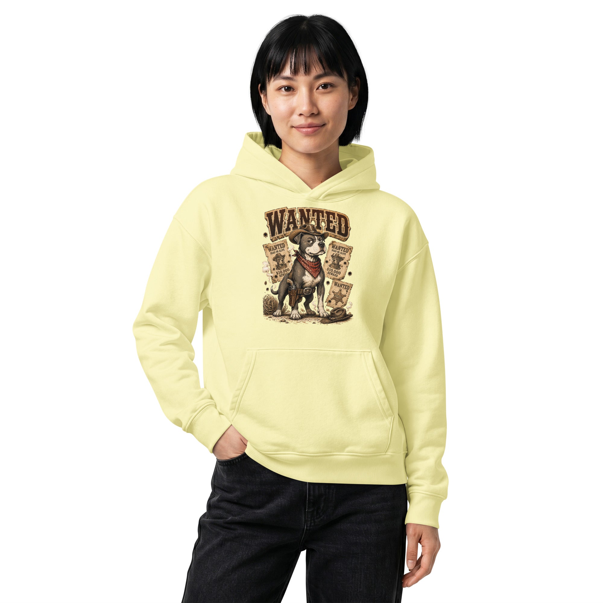Pitbull Lovers | Unisex Relaxed Mid-Weight Hooded Sweatshirt - Wanted Outlaw Bounty Dog by printfluence.net