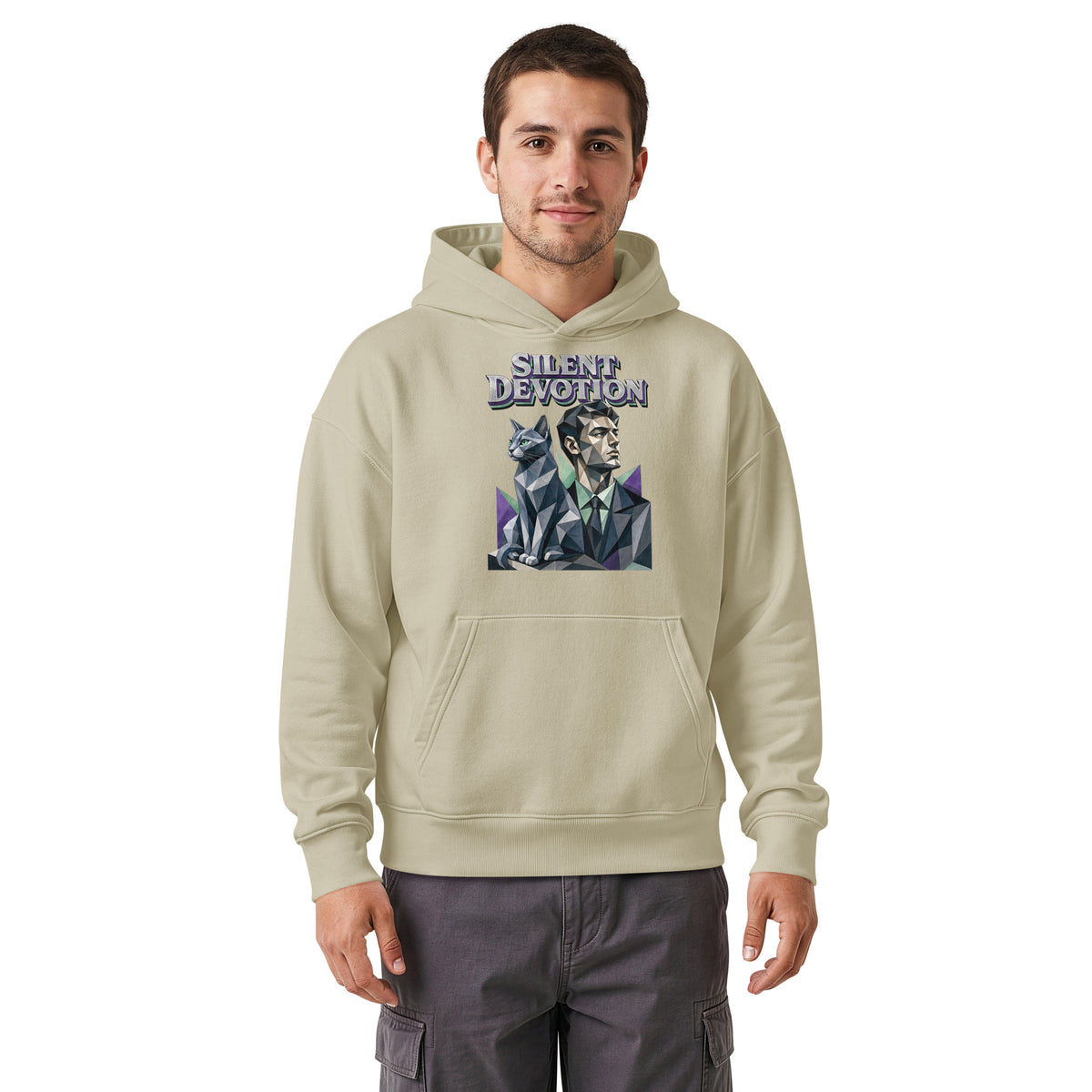 Cat Lovers Unisex Relaxed Mid-Weight Hooded Sweatshirt "Silent Devotion" by printfluence.net