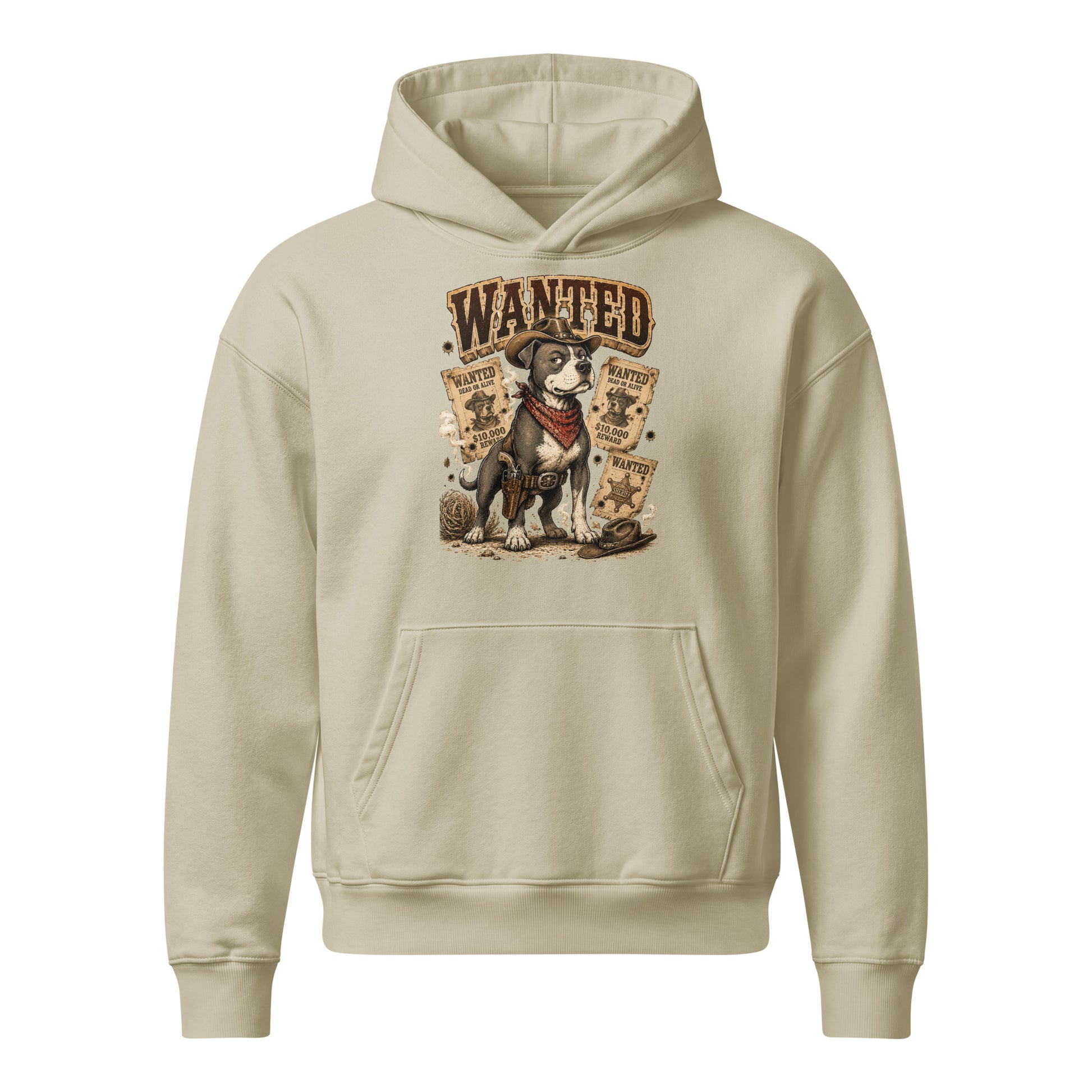 Pitbull Lovers | Unisex Relaxed Mid-Weight Hooded Sweatshirt - Wanted Outlaw Bounty Dog by printfluence.net